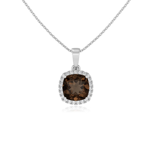 natural smoky-quartz cushion solitaire necklaces in white gold