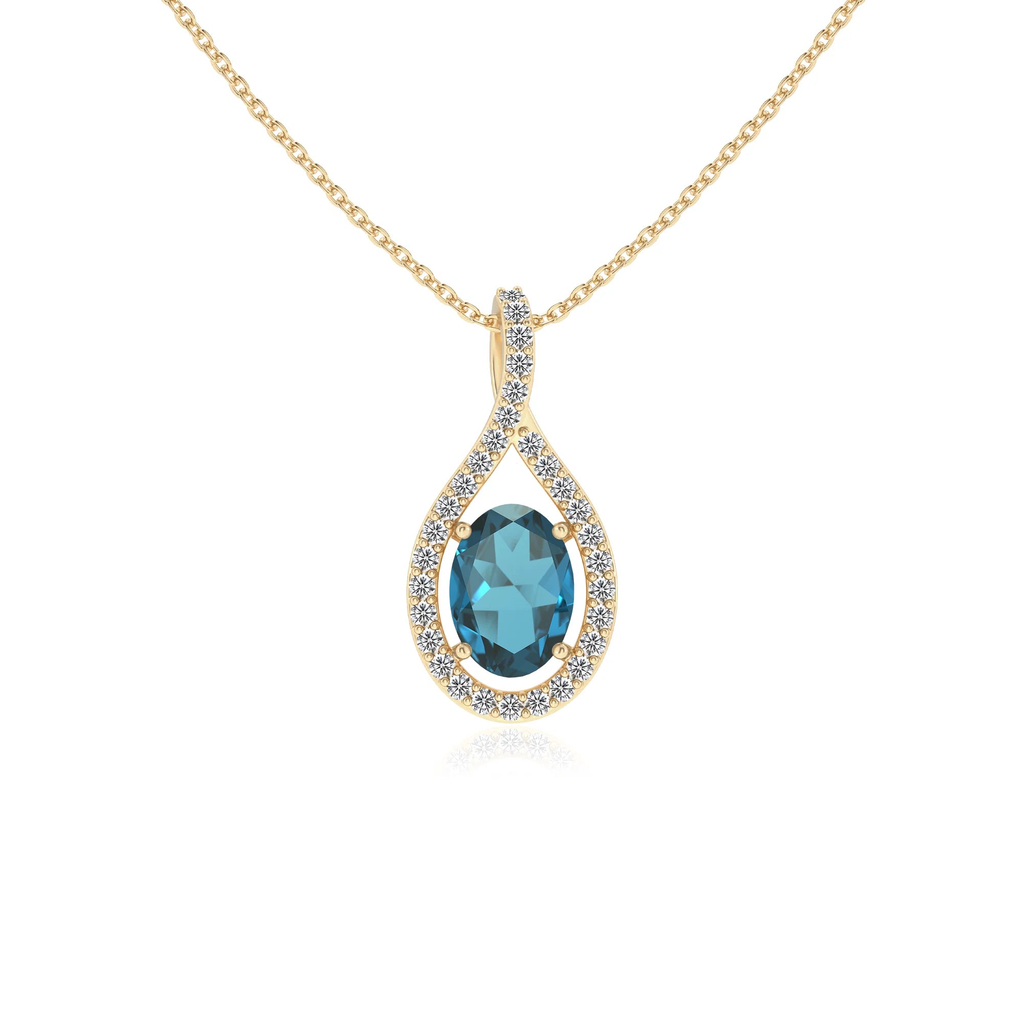 natural london-blue-topaz oval solitaire necklaces in yellow gold