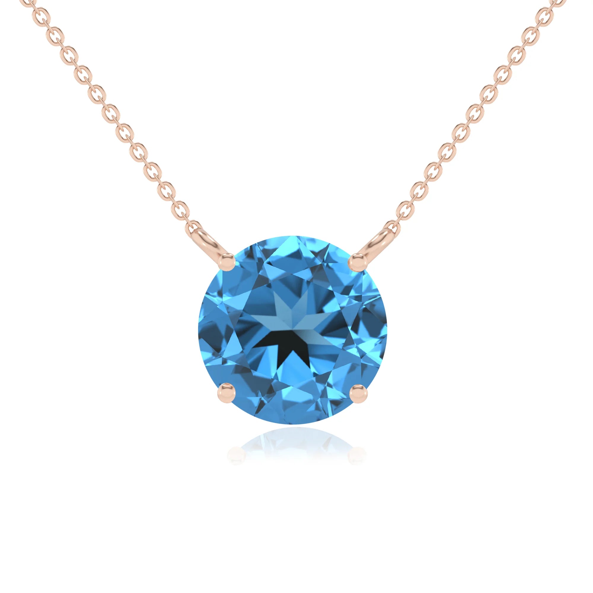 natural swiss-blue-topaz round solitaire necklaces in rose gold