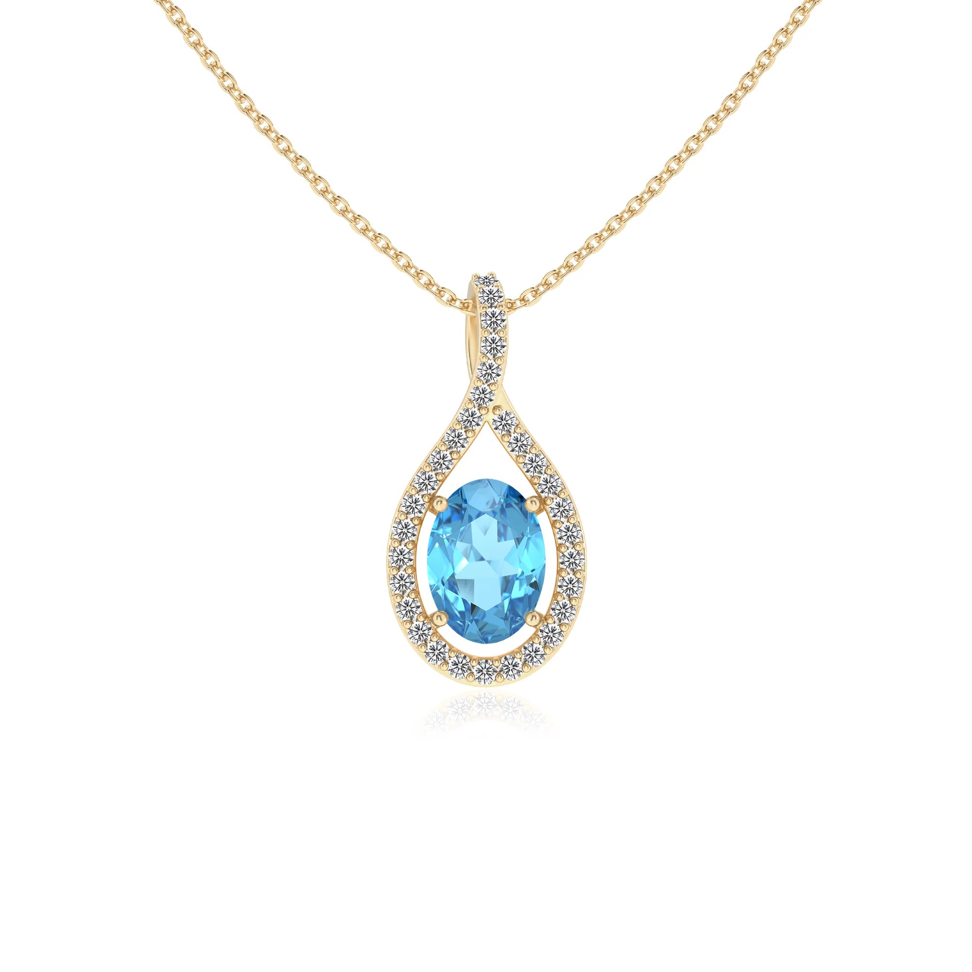 natural swiss-blue-topaz oval solitaire necklaces in yellow gold