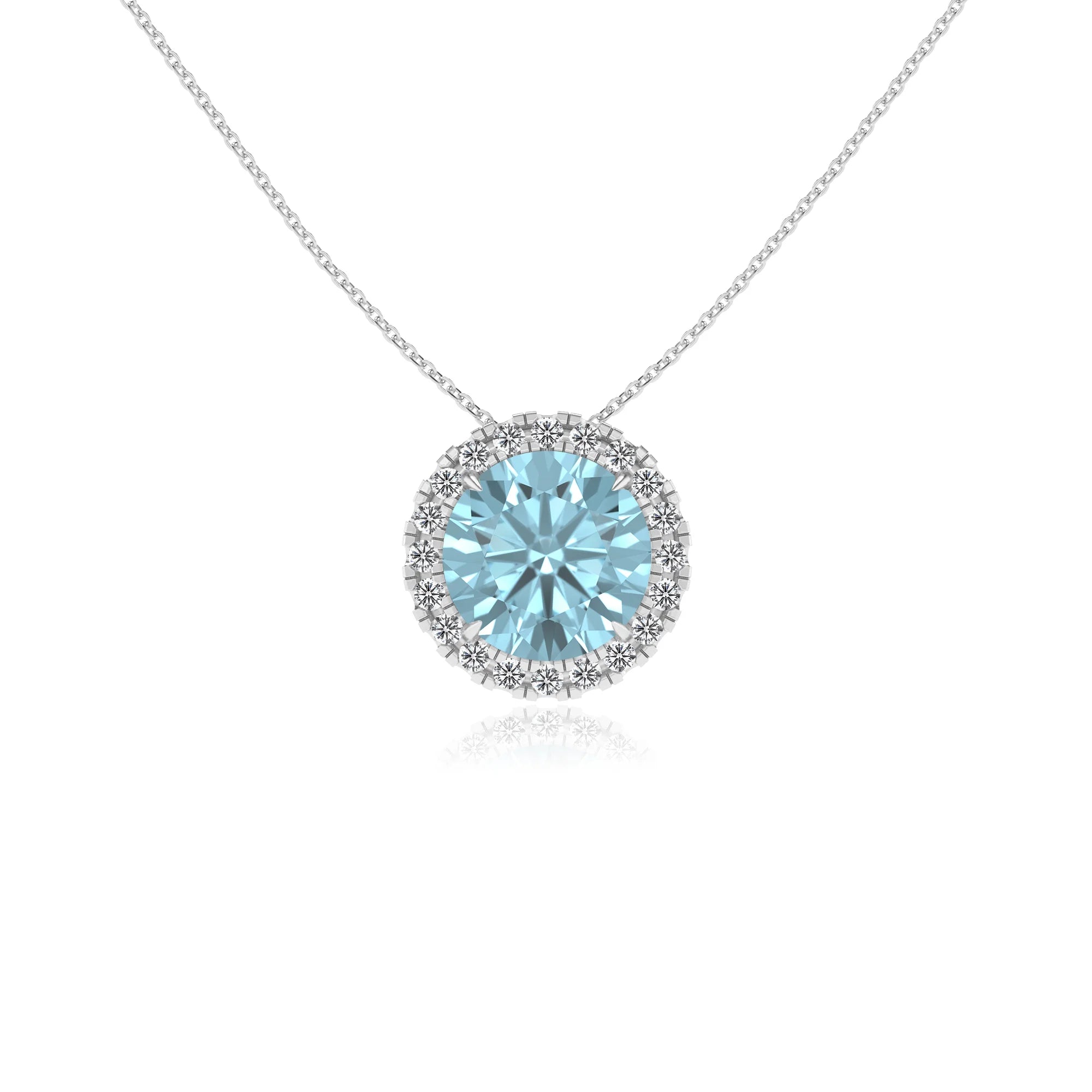 lab grown aquamarine round solitaire necklaces in sterling silver