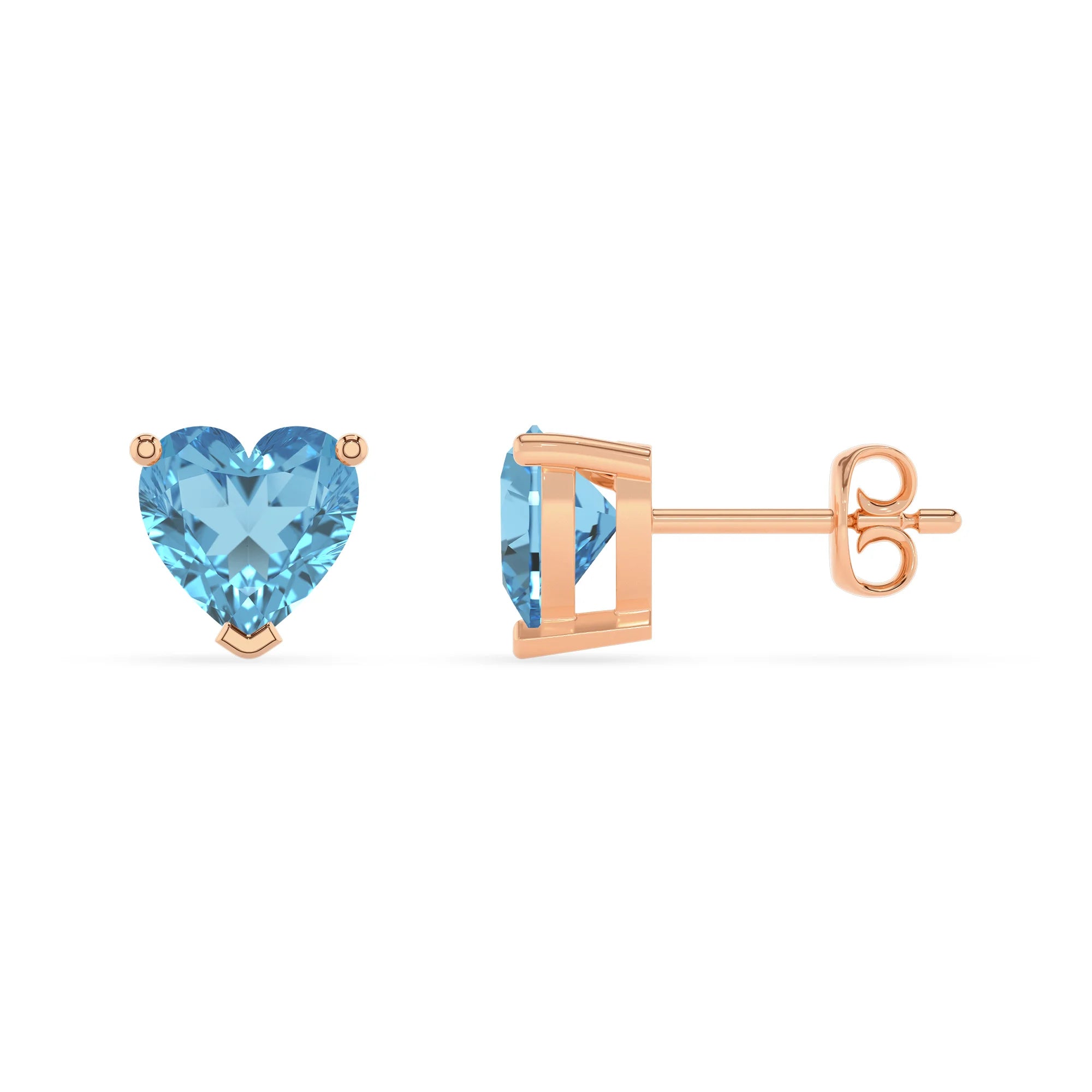 natural swiss blue topaz heart stud earrings in rose gold