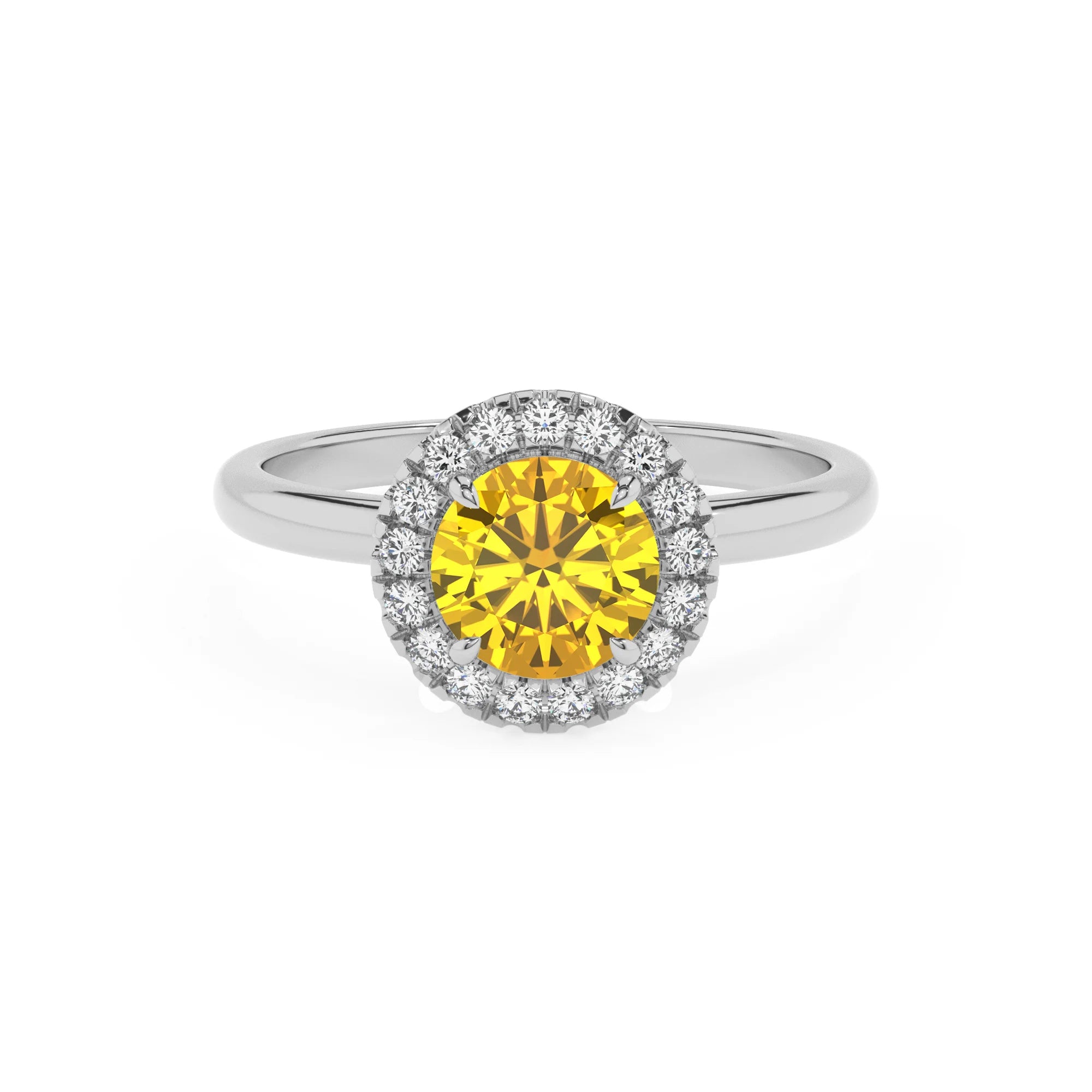 lab grown yellow-sapphire round solitaire rings in white gold