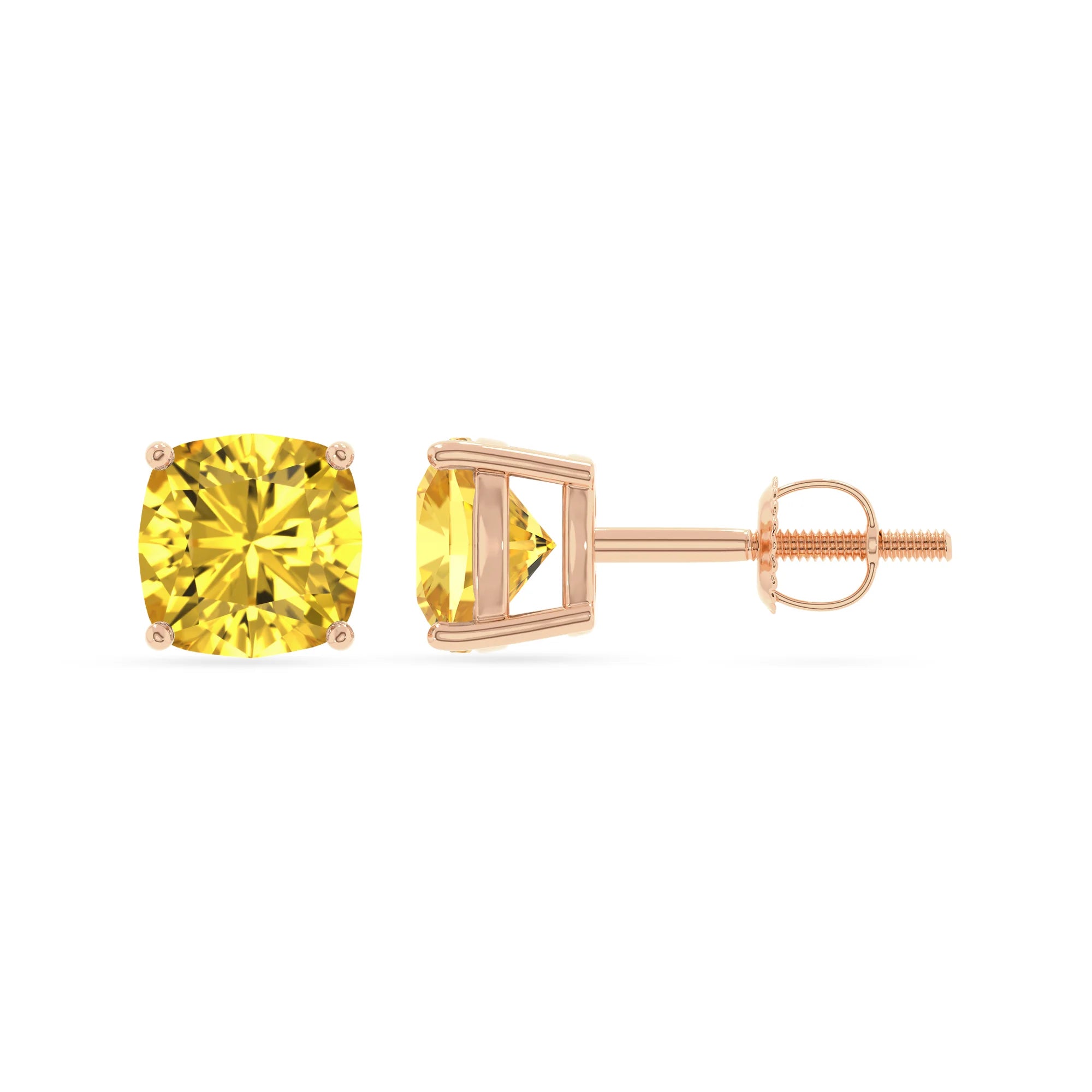 lab grown yellow sapphire cushion stud earrings in rose gold