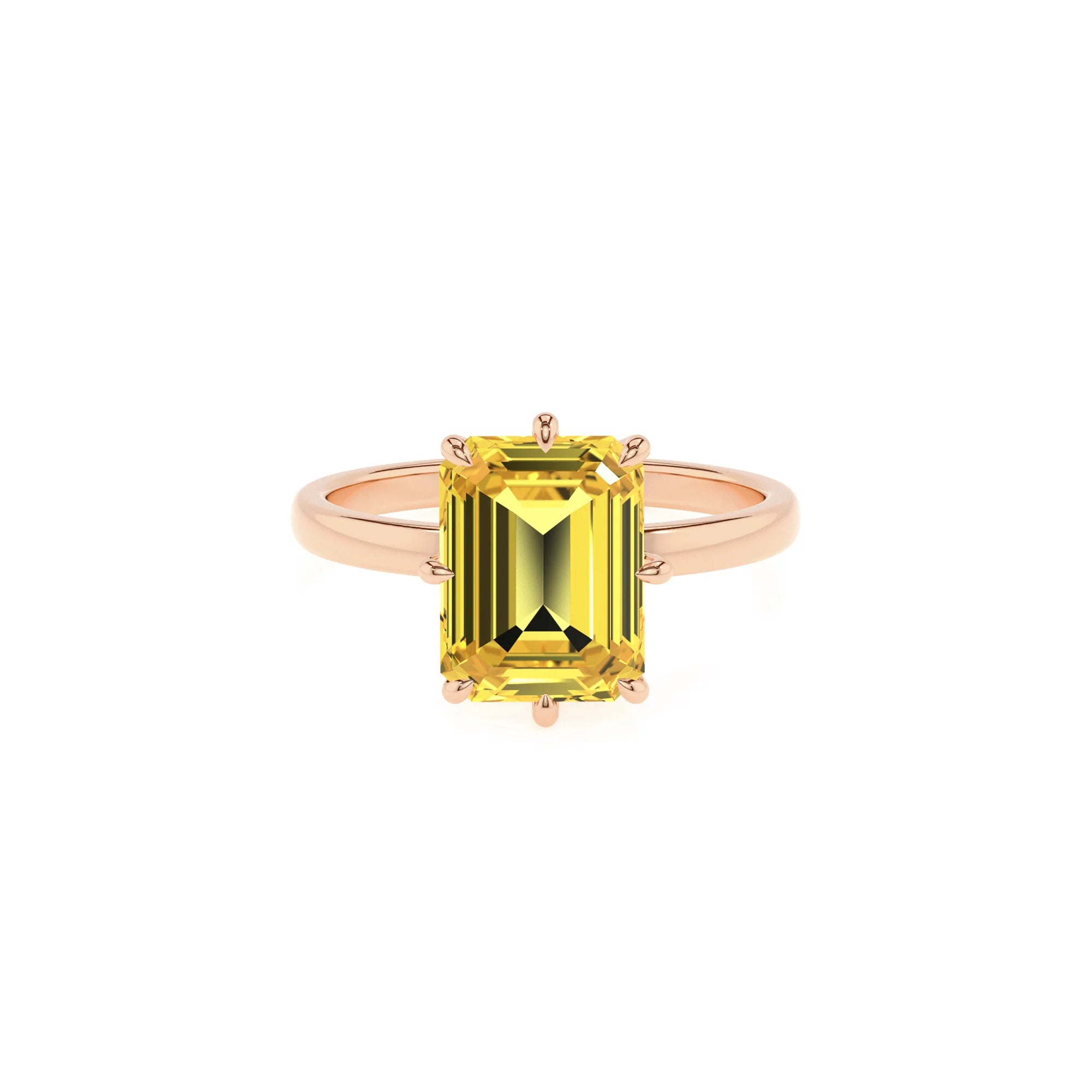 lab grown yellow-sapphire emerald cut solitaire rings in rose gold