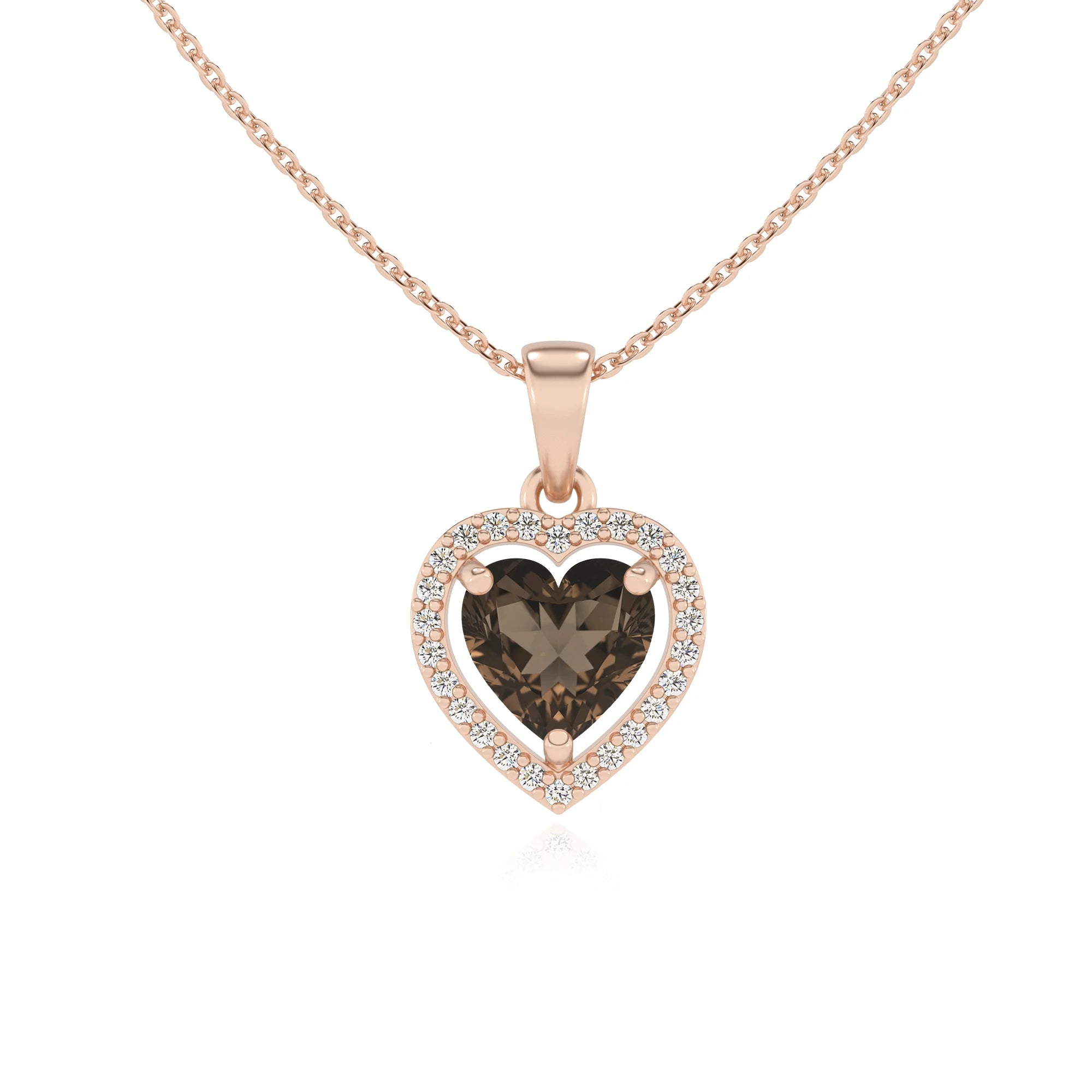 natural smoky-quartz heart solitaire necklaces in rose gold