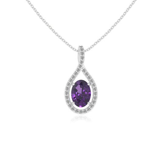 lab grown amethyst oval solitaire necklaces in platinum