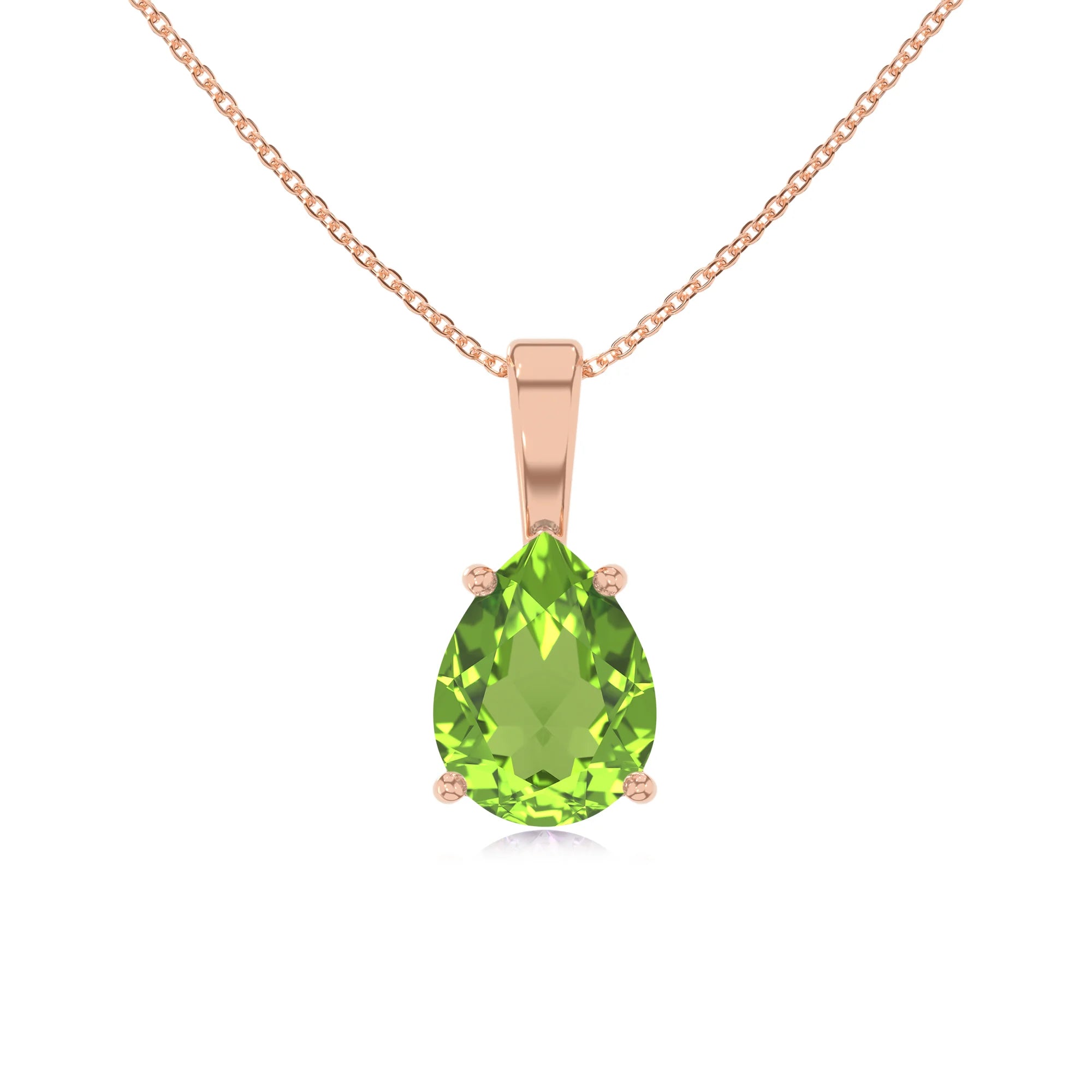 natural peridot pear solitaire necklaces in rose gold
