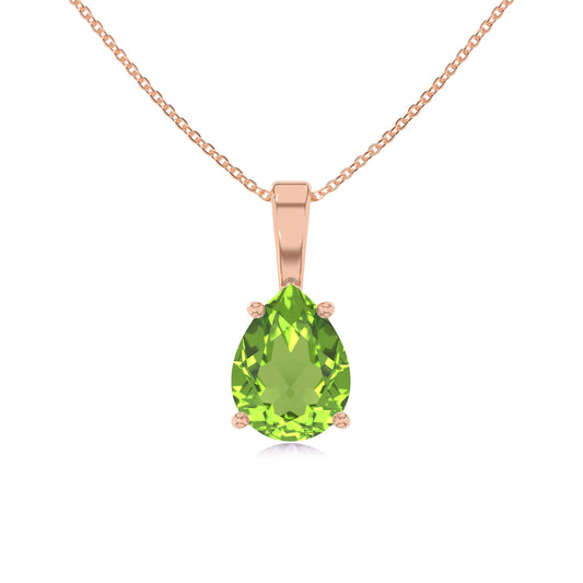 natural peridot pear solitaire necklaces in rose gold