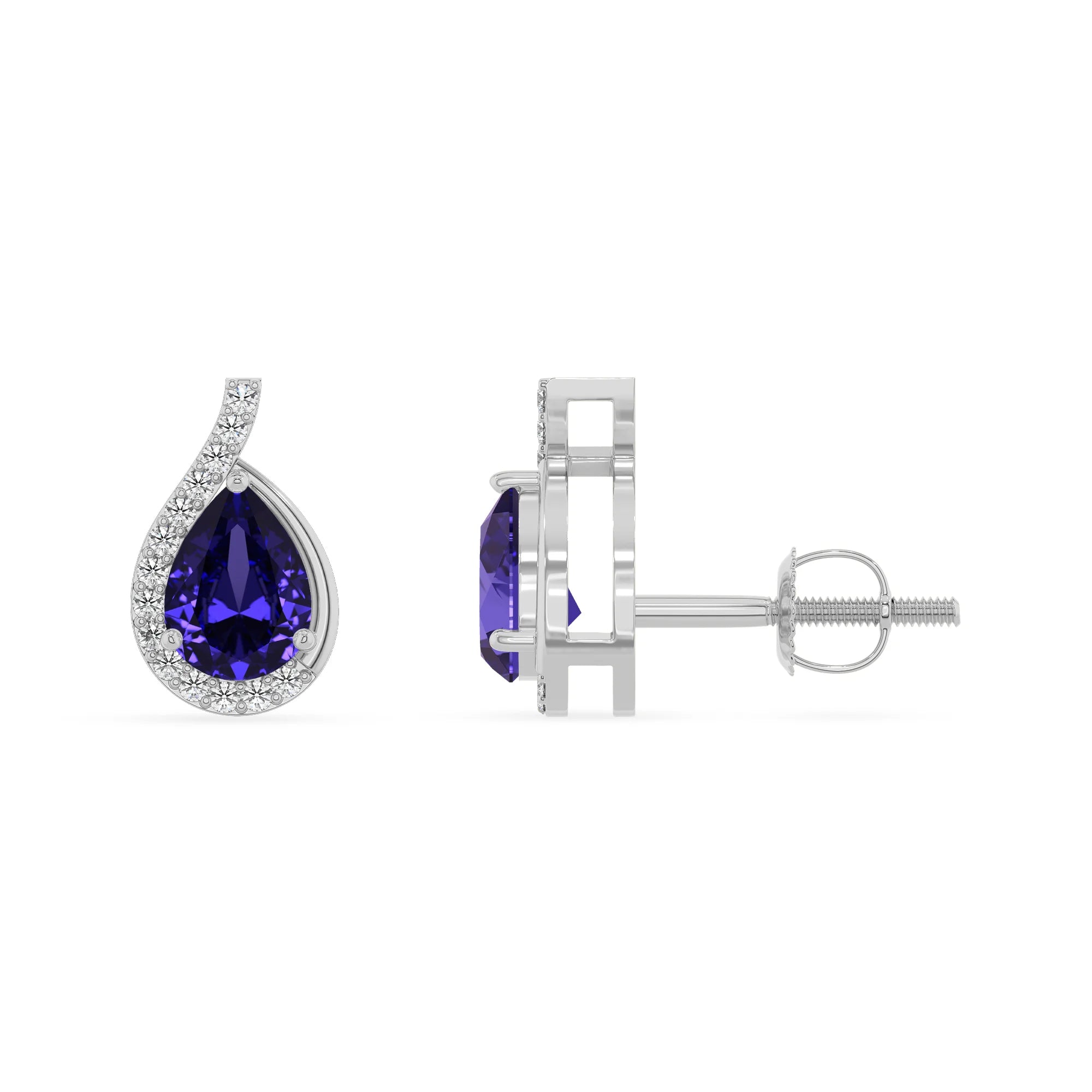 lab grown tanzanite pear stud earrings in platinum