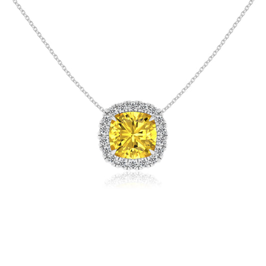 lab grown yellow sapphire cushion solitaire necklaces in sterling silver