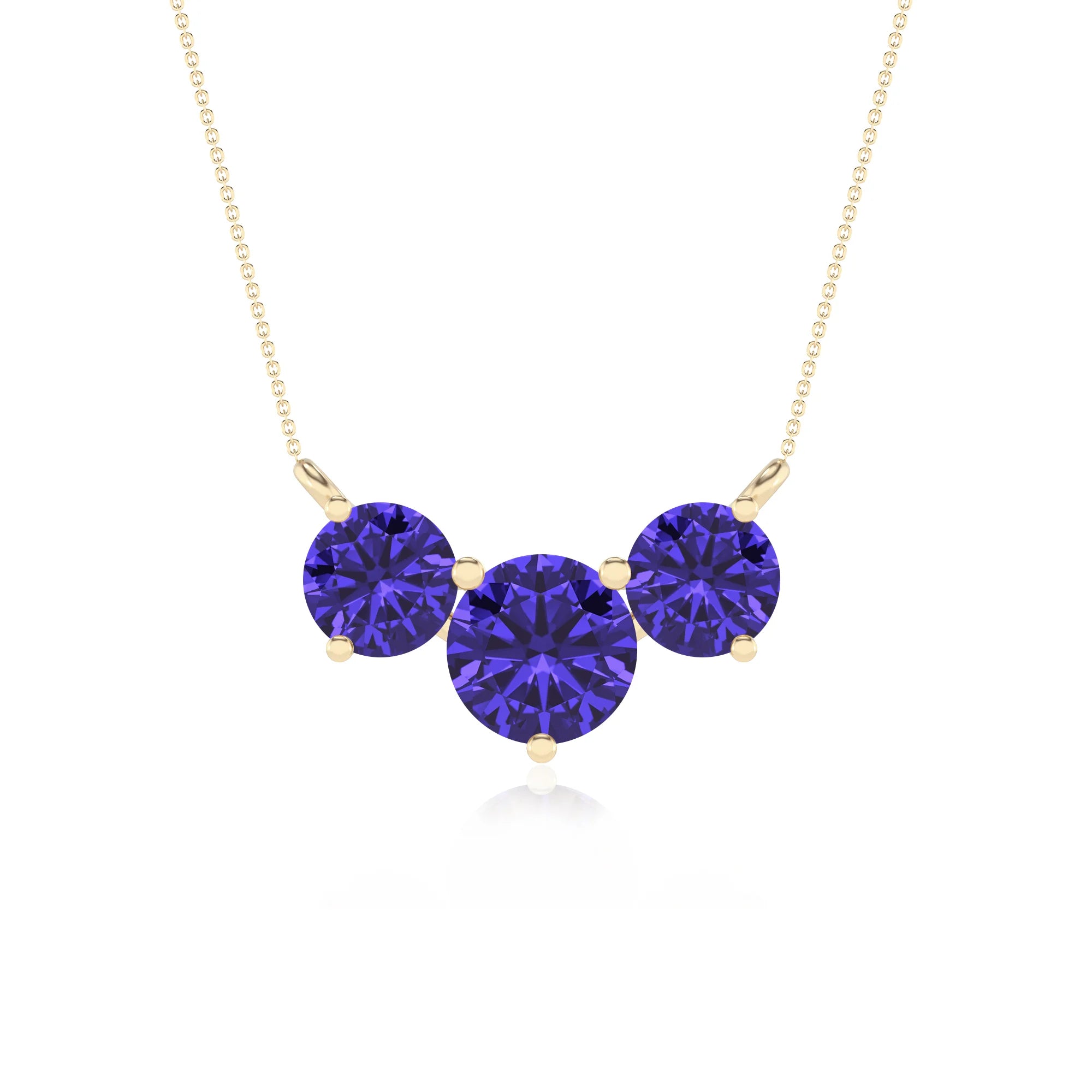 lab grown tanzanite round solitaire v-bale necklaces in yellow gold