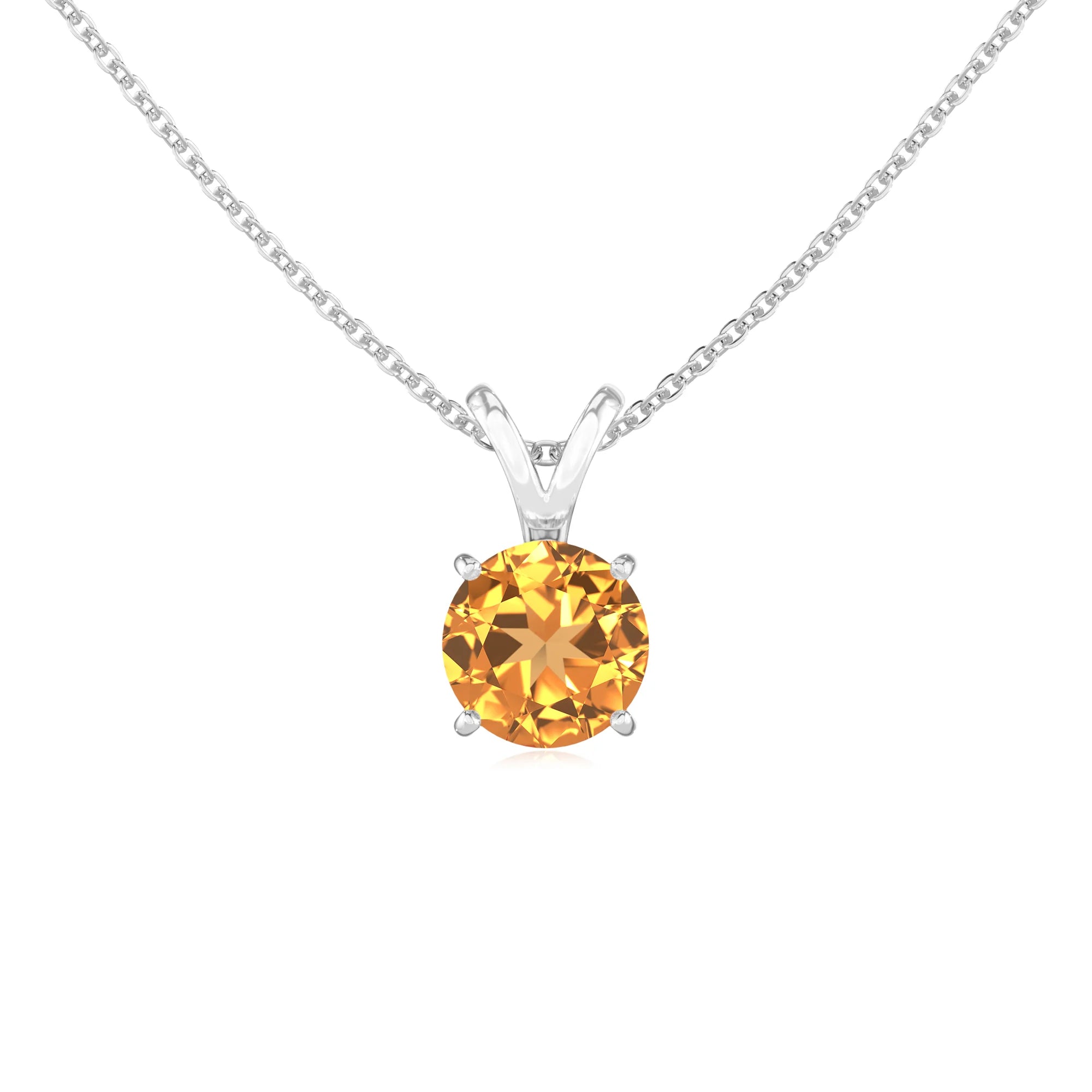 lab grown citrine round solitaire v-bale necklaces in white gold