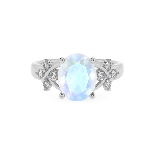 natural rainbow-moonstone oval solitaire rings in sterling silver