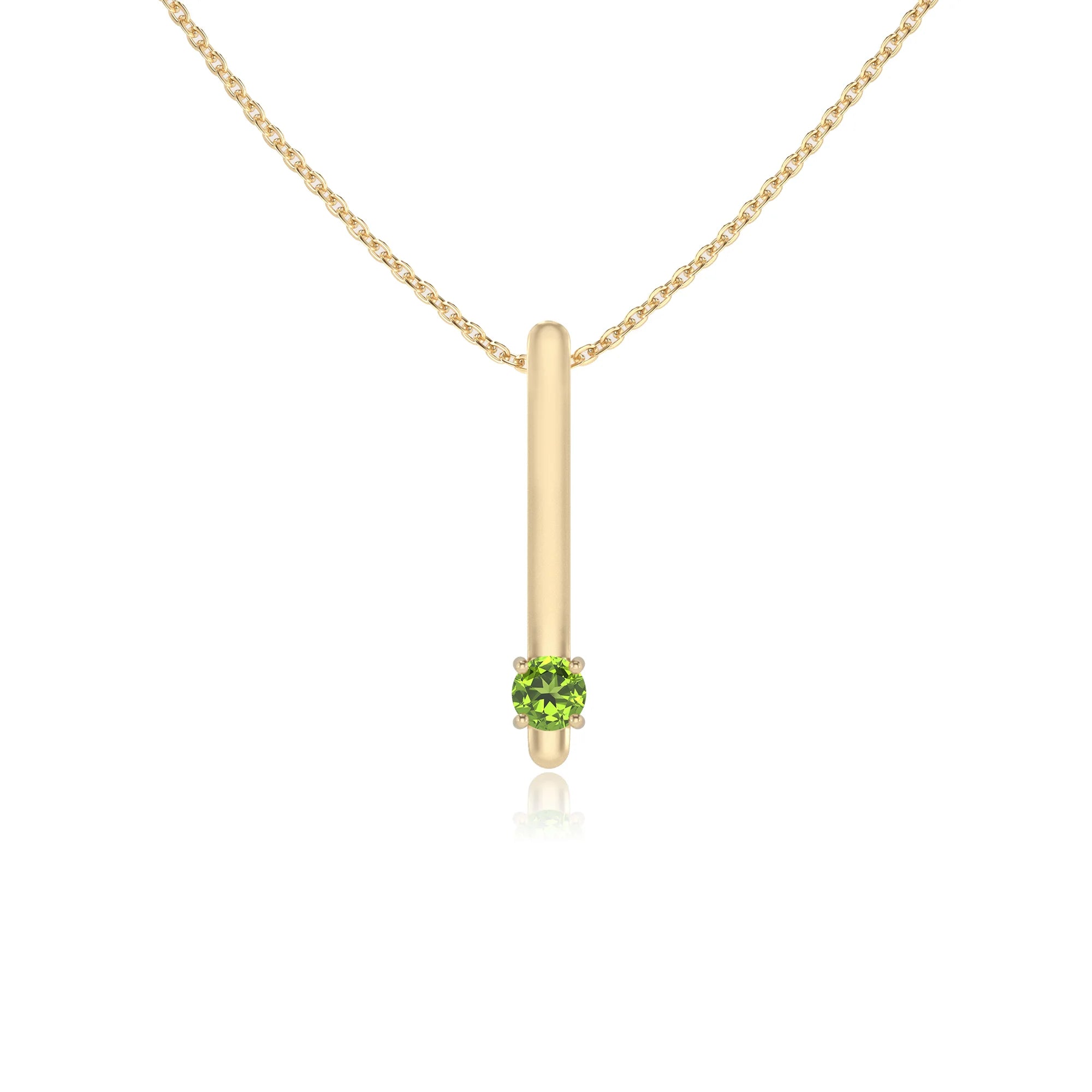 natural peridot round bar necklaces in yellow gold