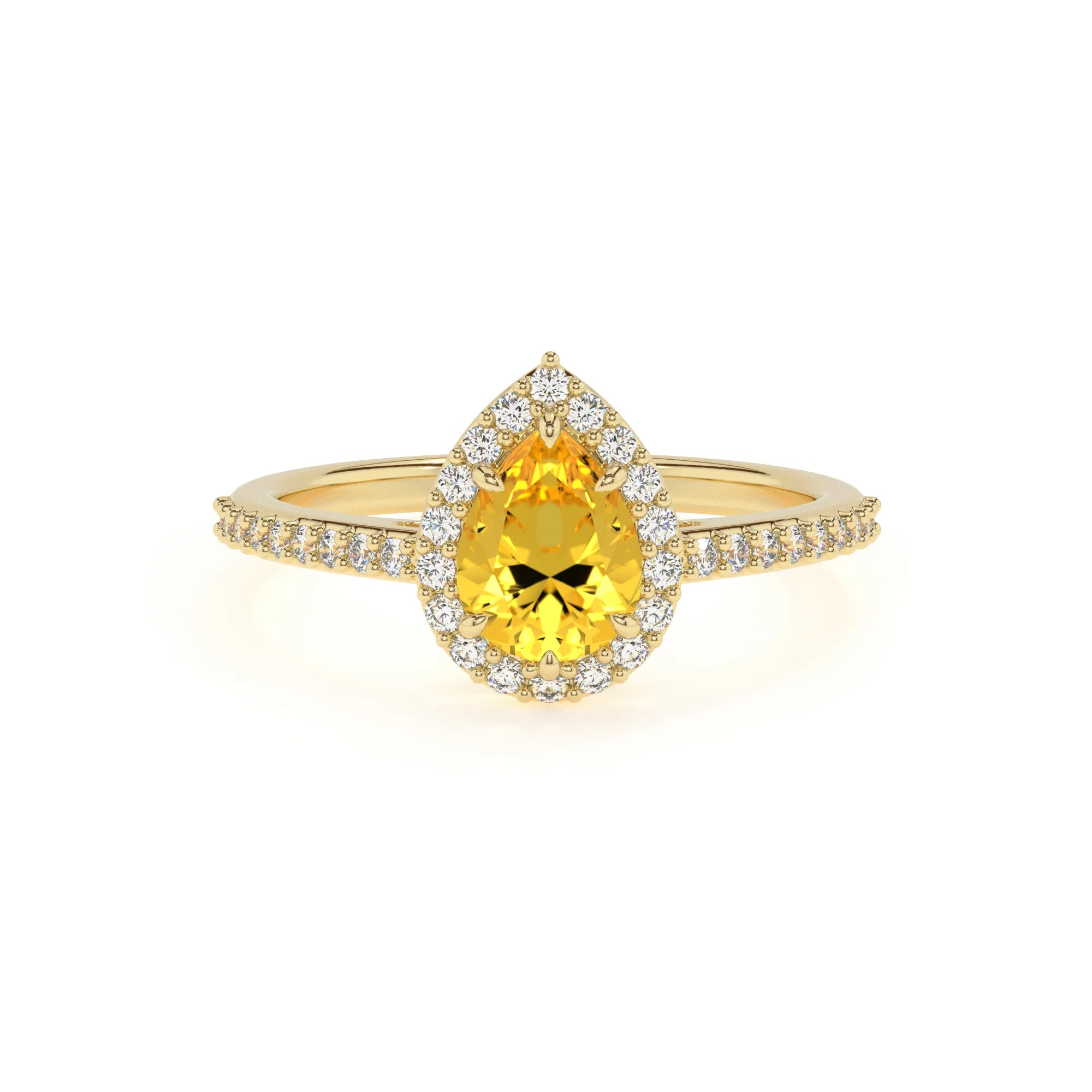 lab grown yellow-sapphire pear solitaire rings in yellow gold