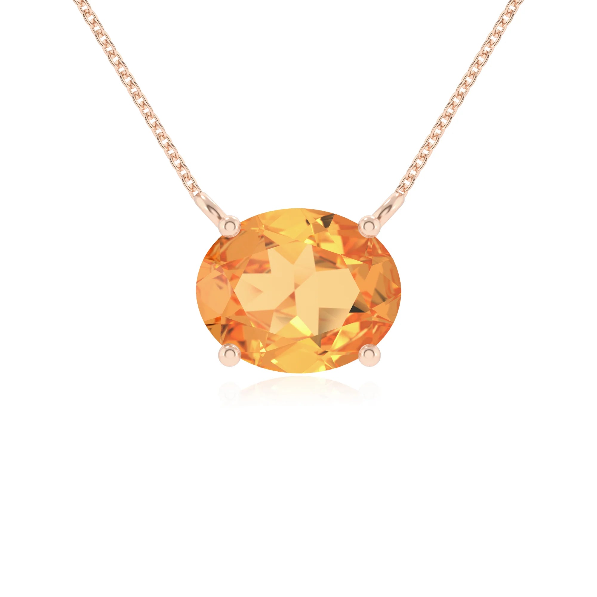 lab grown citrine oval solitaire necklaces in rose gold