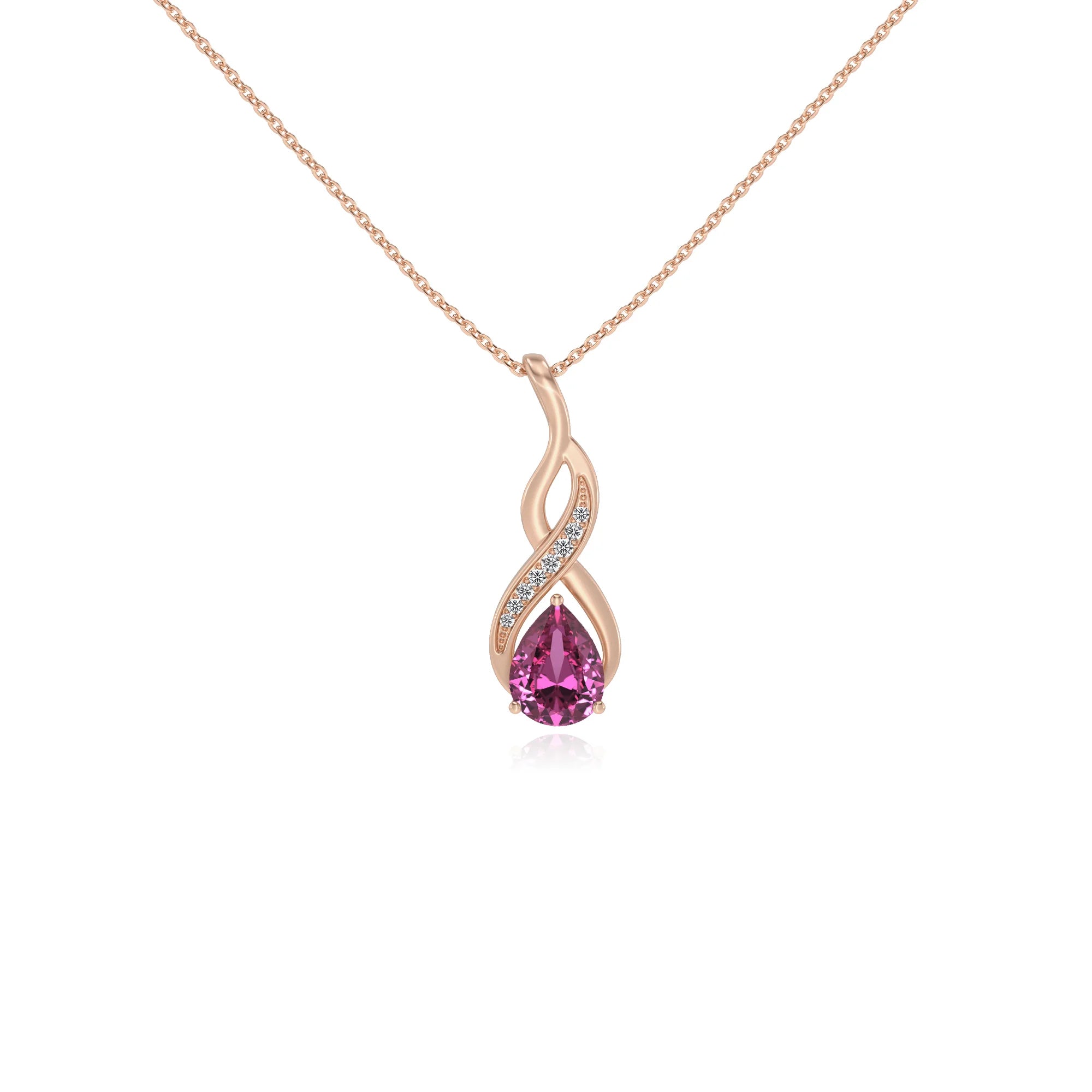 lab grown pink-sapphire pear solitaire necklaces in rose gold