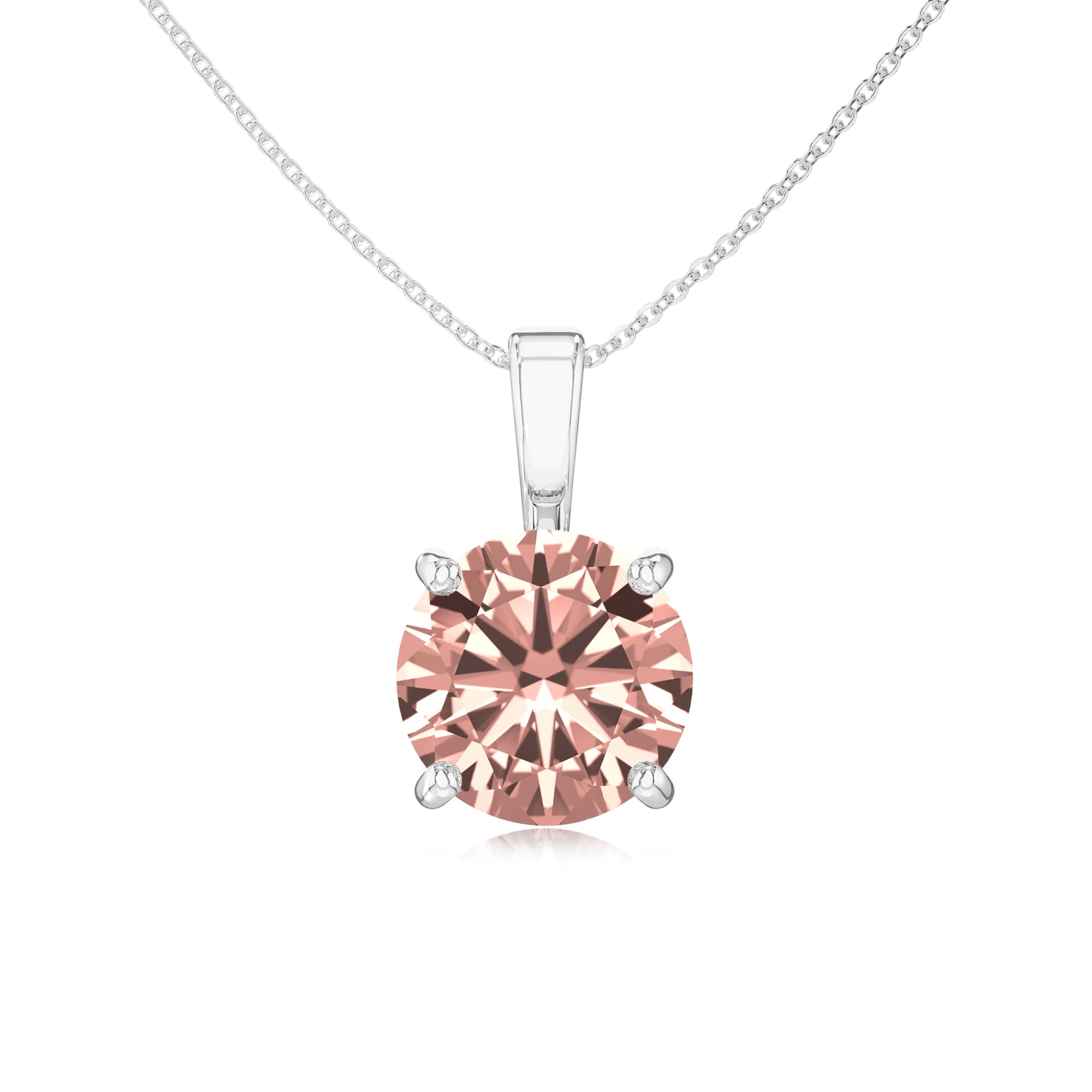 lab grown morganite round solitaire necklaces in sterling silver