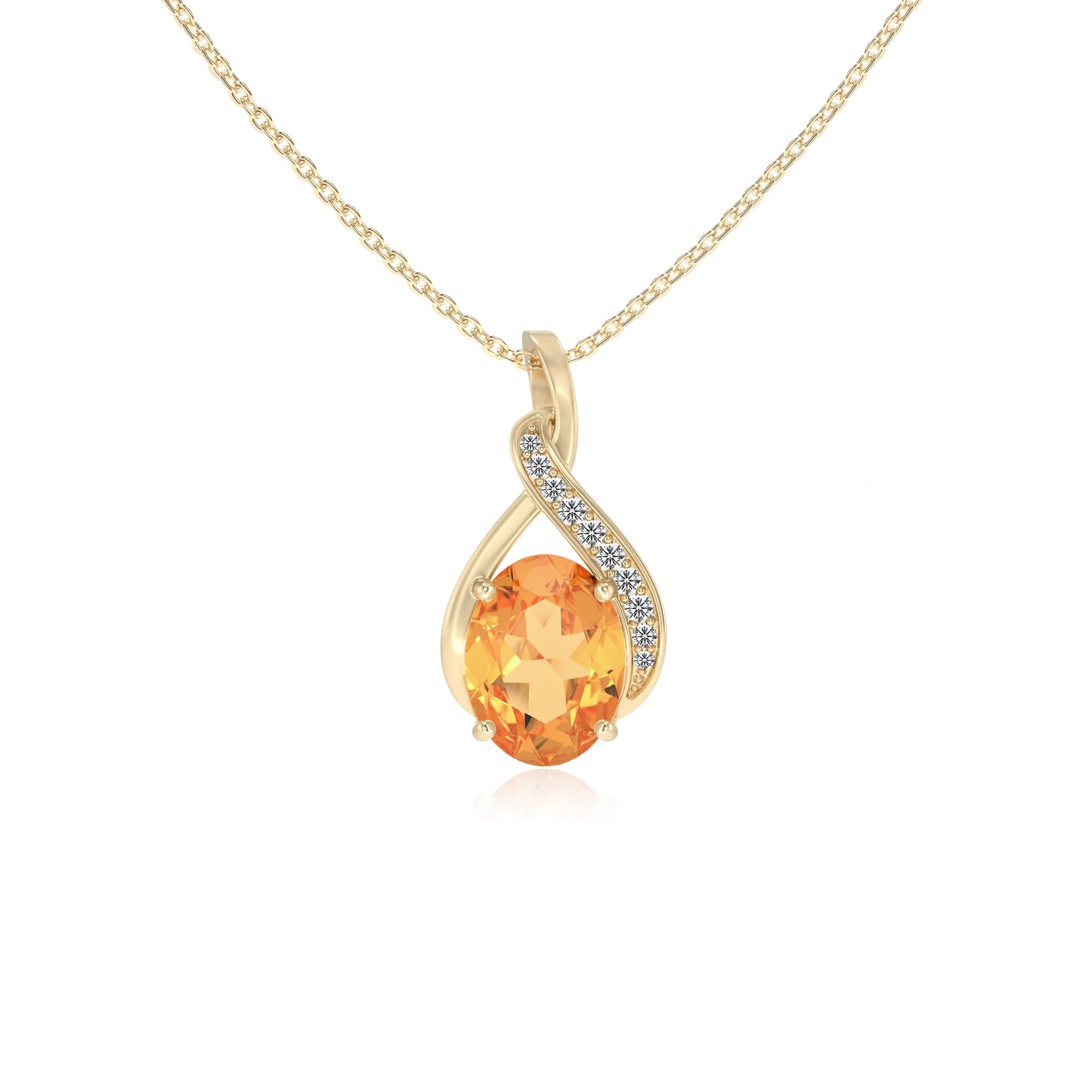 lab grown citrine oval solitaire necklaces in yellow gold