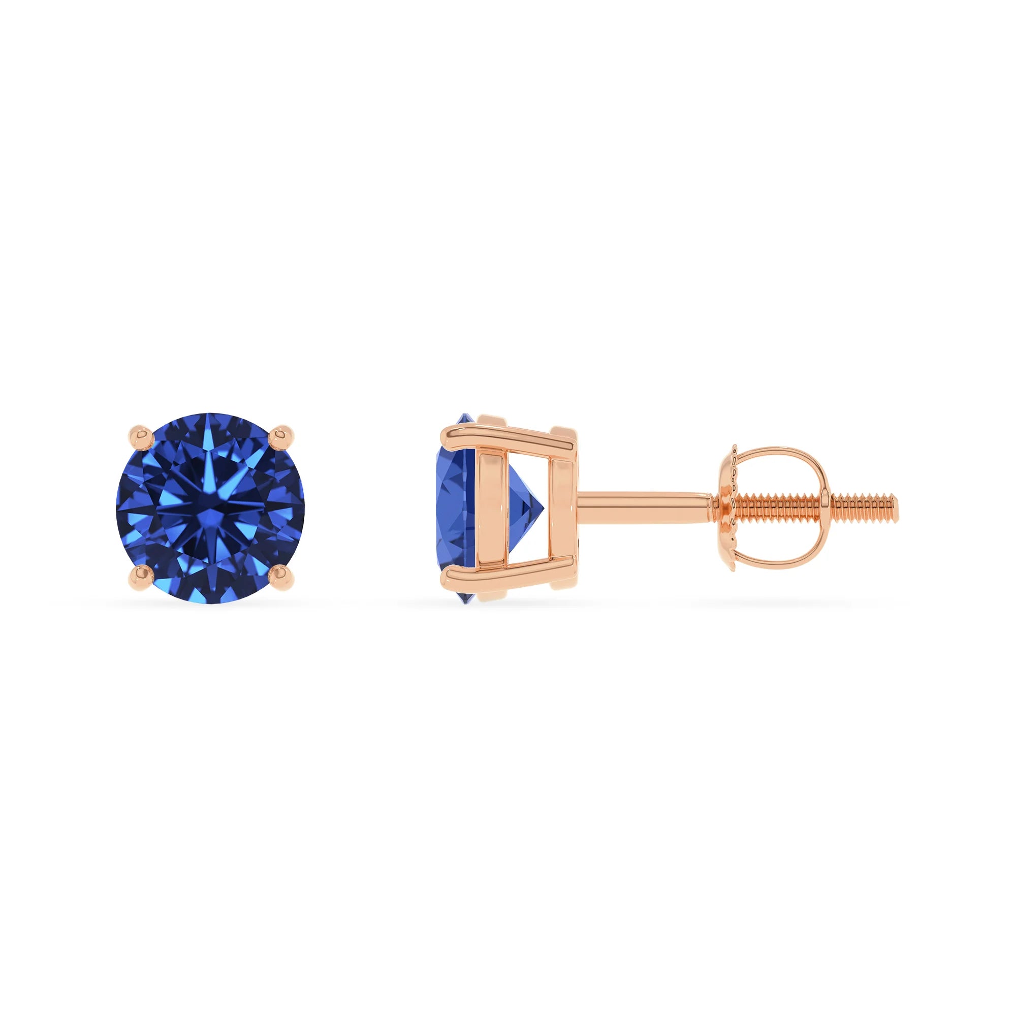 lab grown blue sapphire round stud earrings in rose gold
