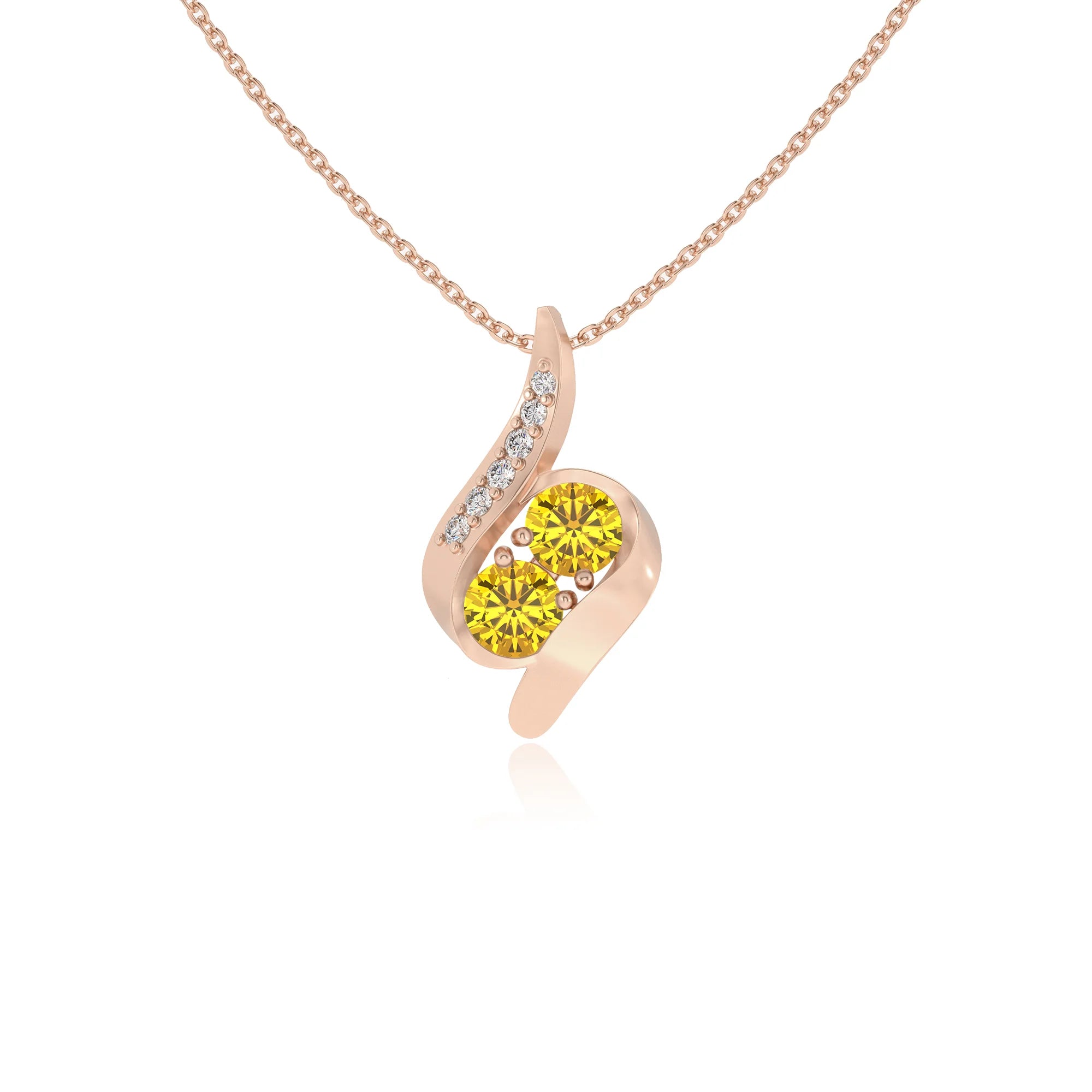 lab grown yellow-sapphire round solitaire v-bale necklaces in rose gold
