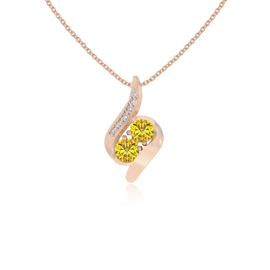lab grown yellow-sapphire round solitaire v-bale necklaces in rose gold