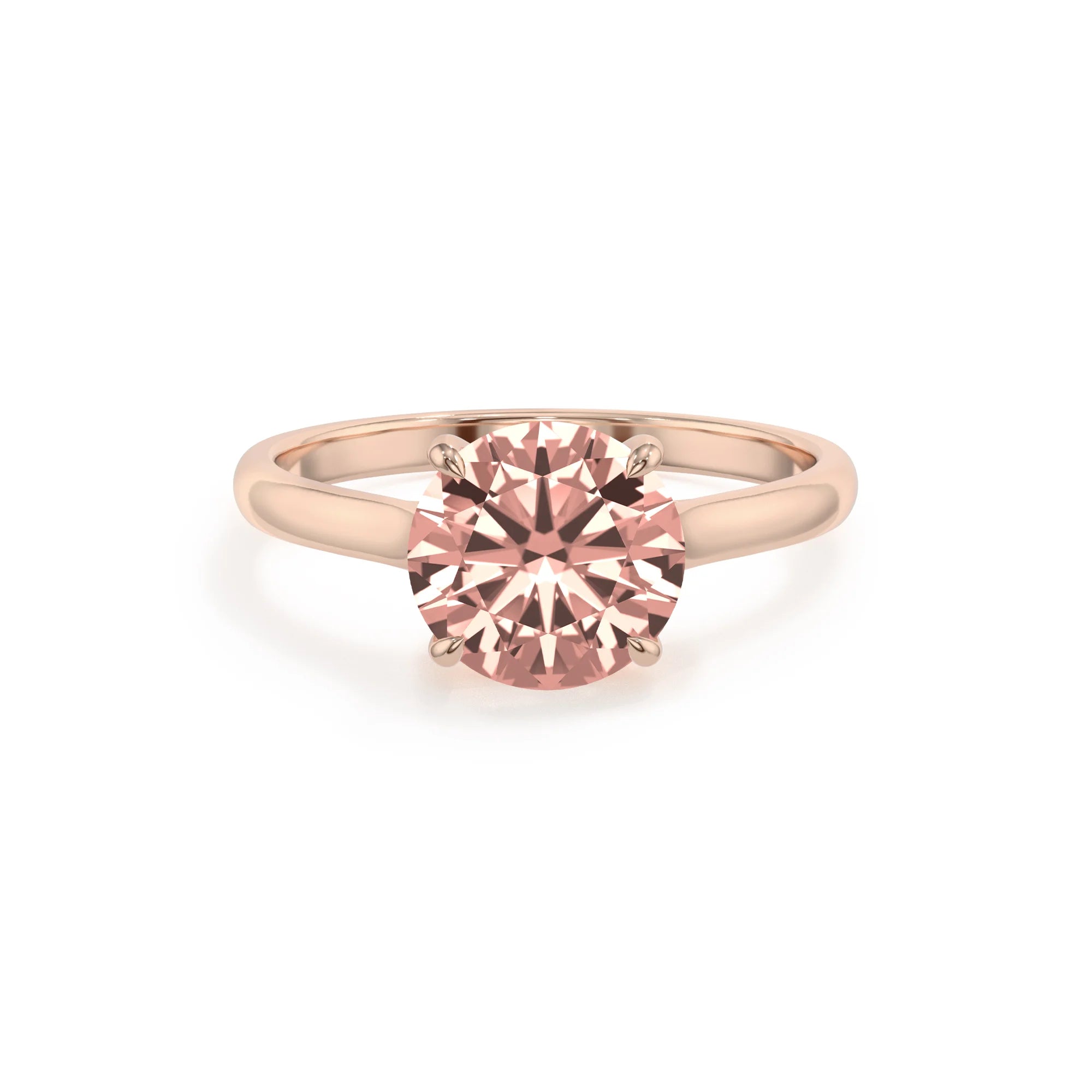 lab grown morganite round solitaire rings in rose gold
