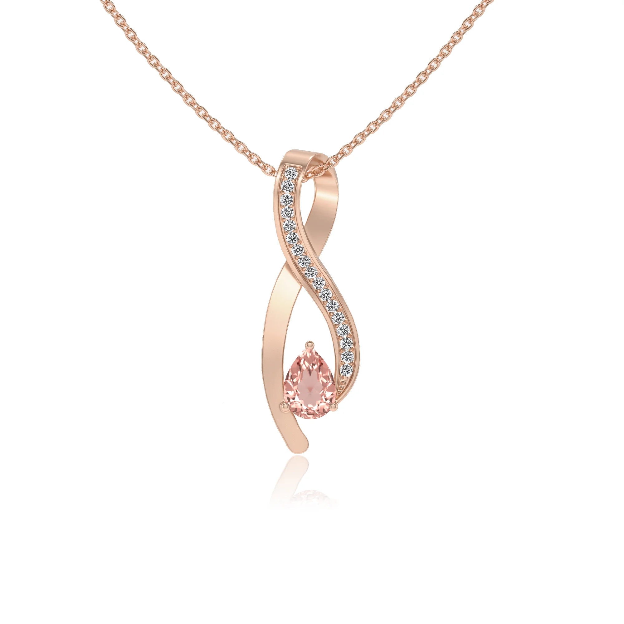 lab grown morganite pear solitaire necklaces in rose gold
