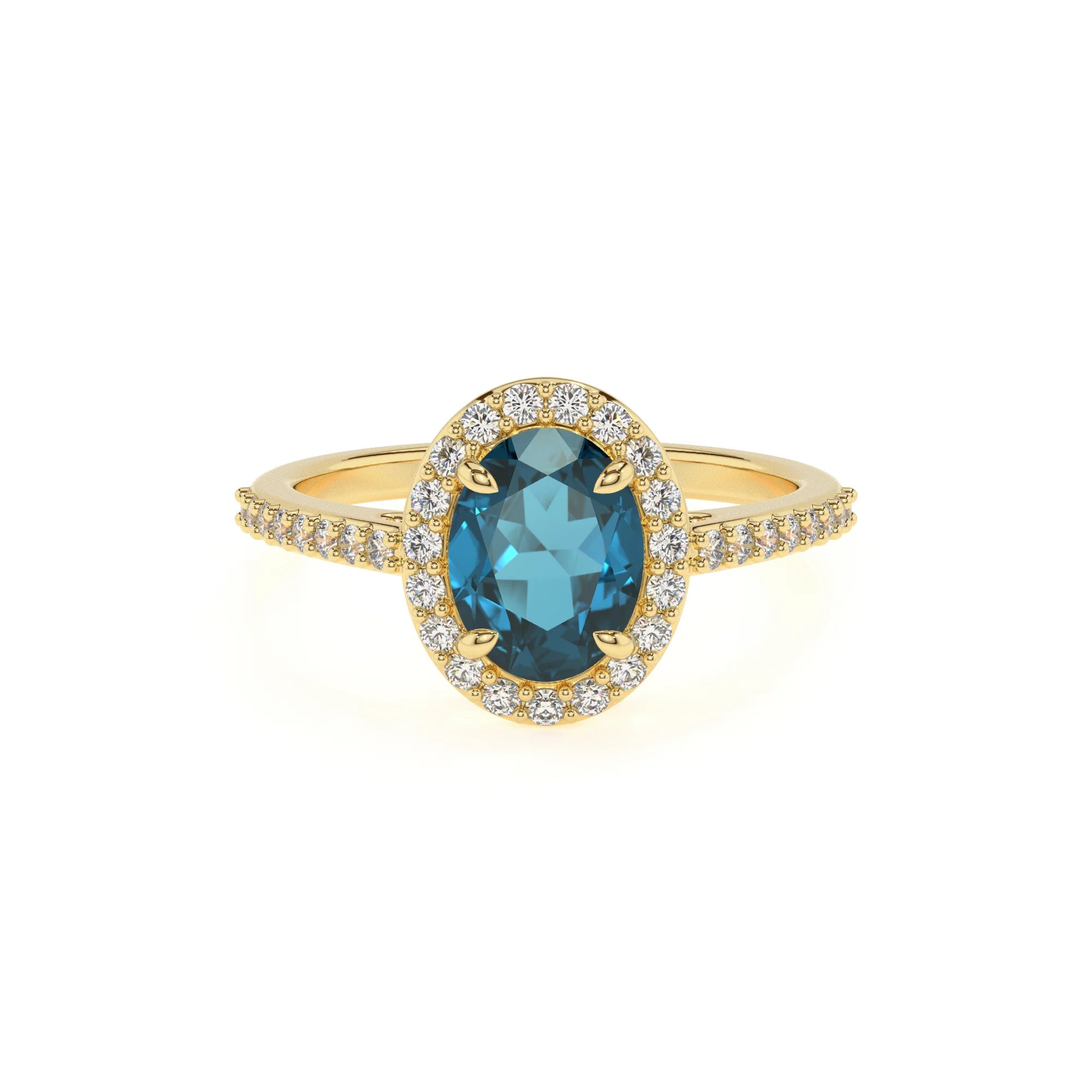 natural london-blue-topaz oval solitaire rings in yellow gold