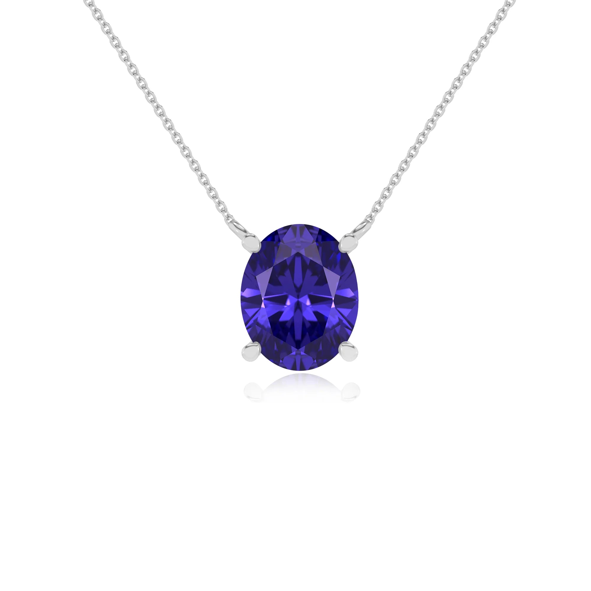 lab grown tanzanite oval solitaire necklaces in white gold
