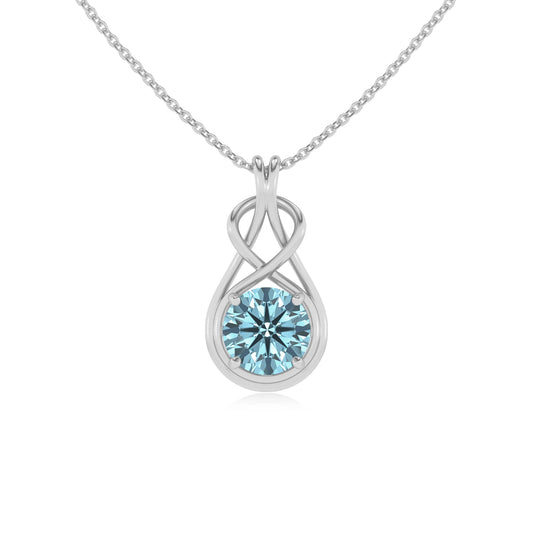 lab grown aquamarine round solitaire necklaces in white gold