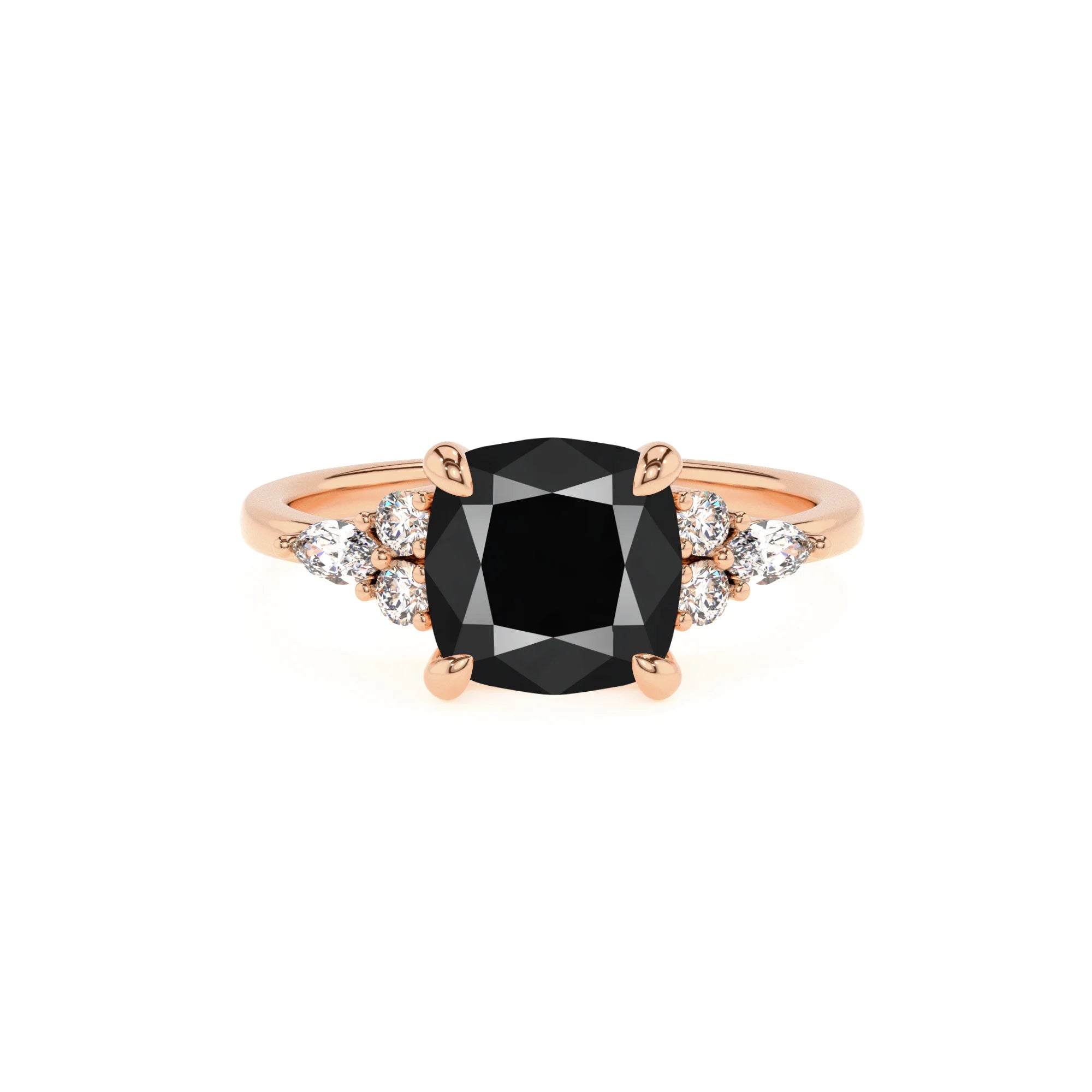 natural black-onyx cushion solitaire rings in rose gold