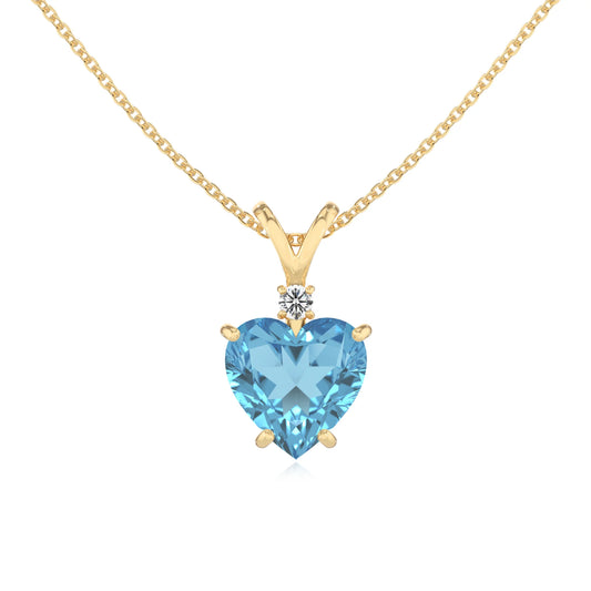 natural swiss-blue-topaz heart solitaire v-bale necklaces in yellow gold