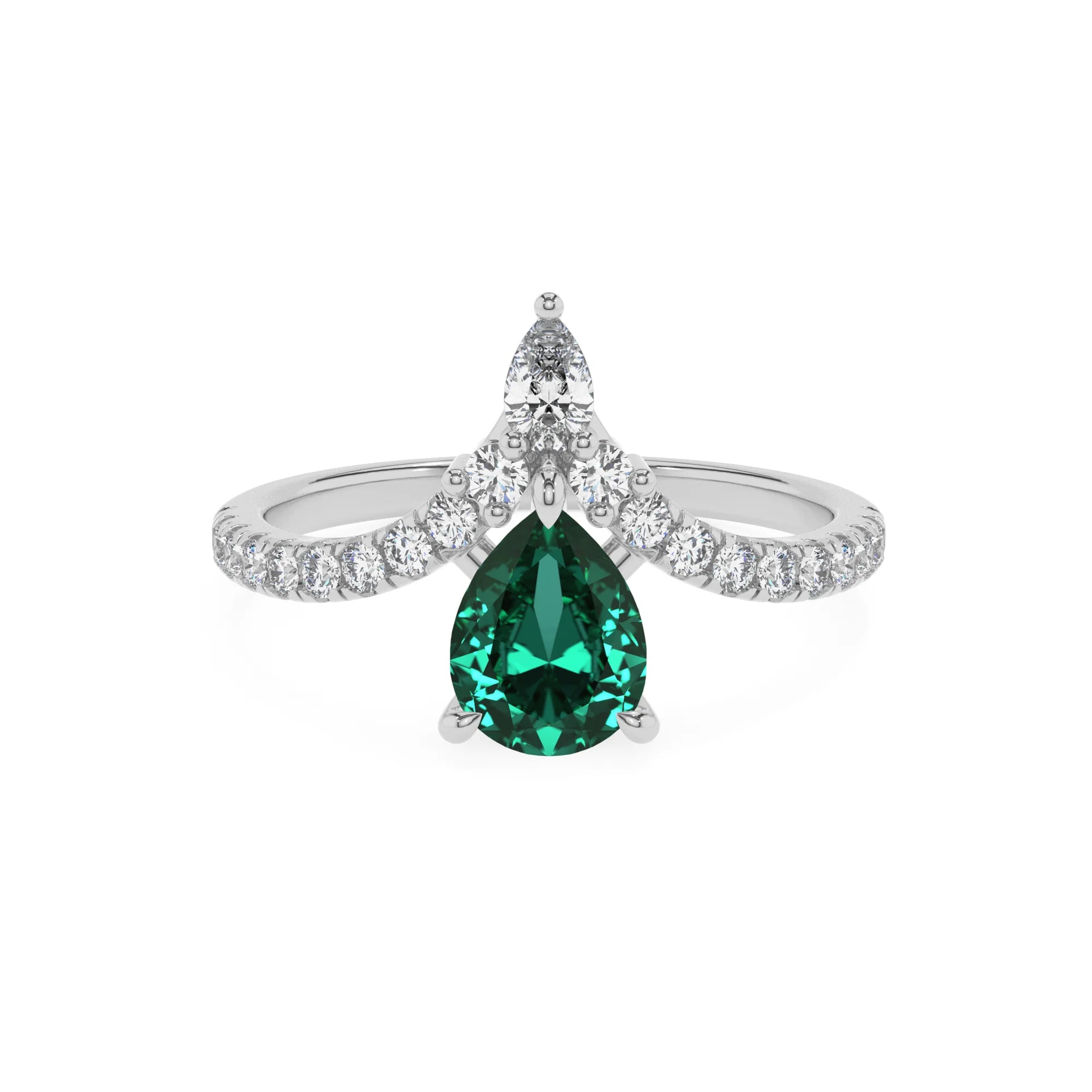 lab grown emerald pear solitaire rings in platinum