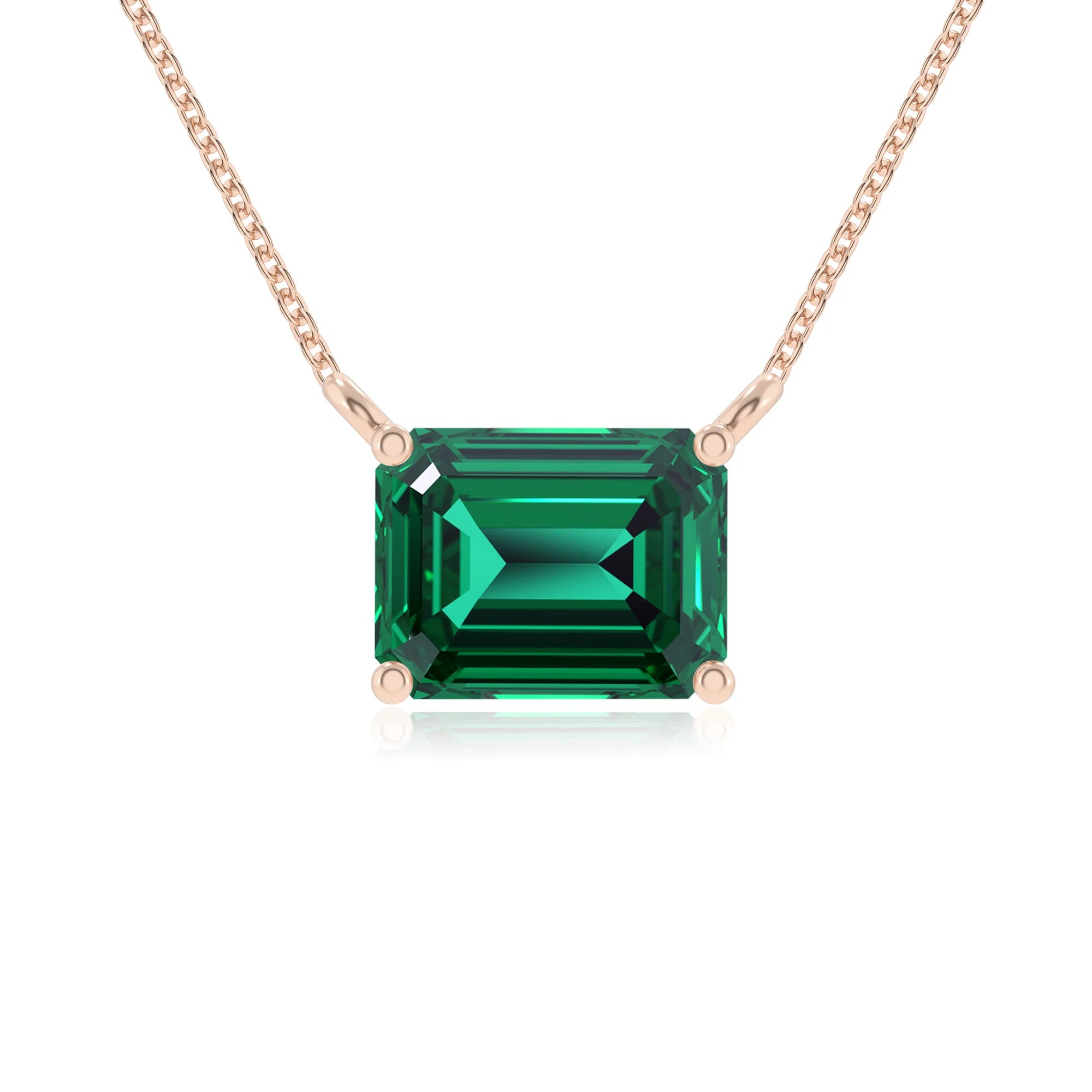 lab grown emerald octogon cut solitaire necklaces in rose gold