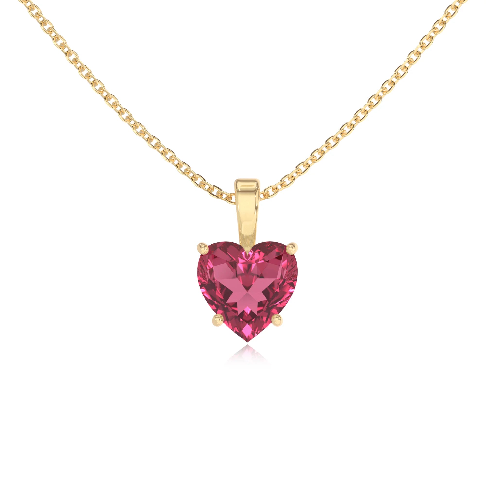lab grown pink-tourmaline heart solitaire necklaces in yellow gold