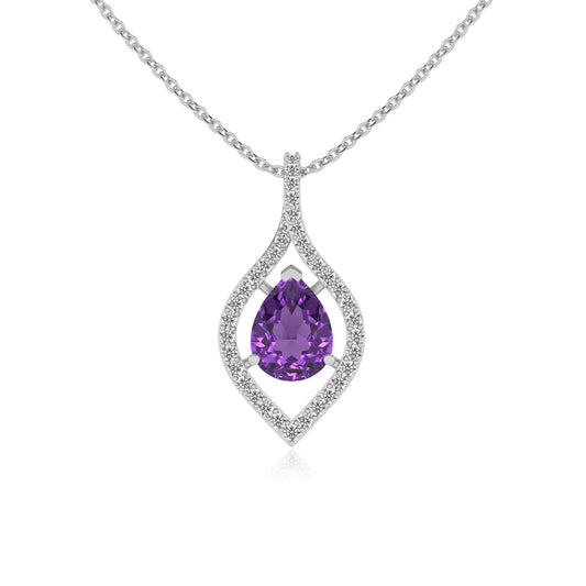 lab grown amethyst pear infinity necklaces in white gold