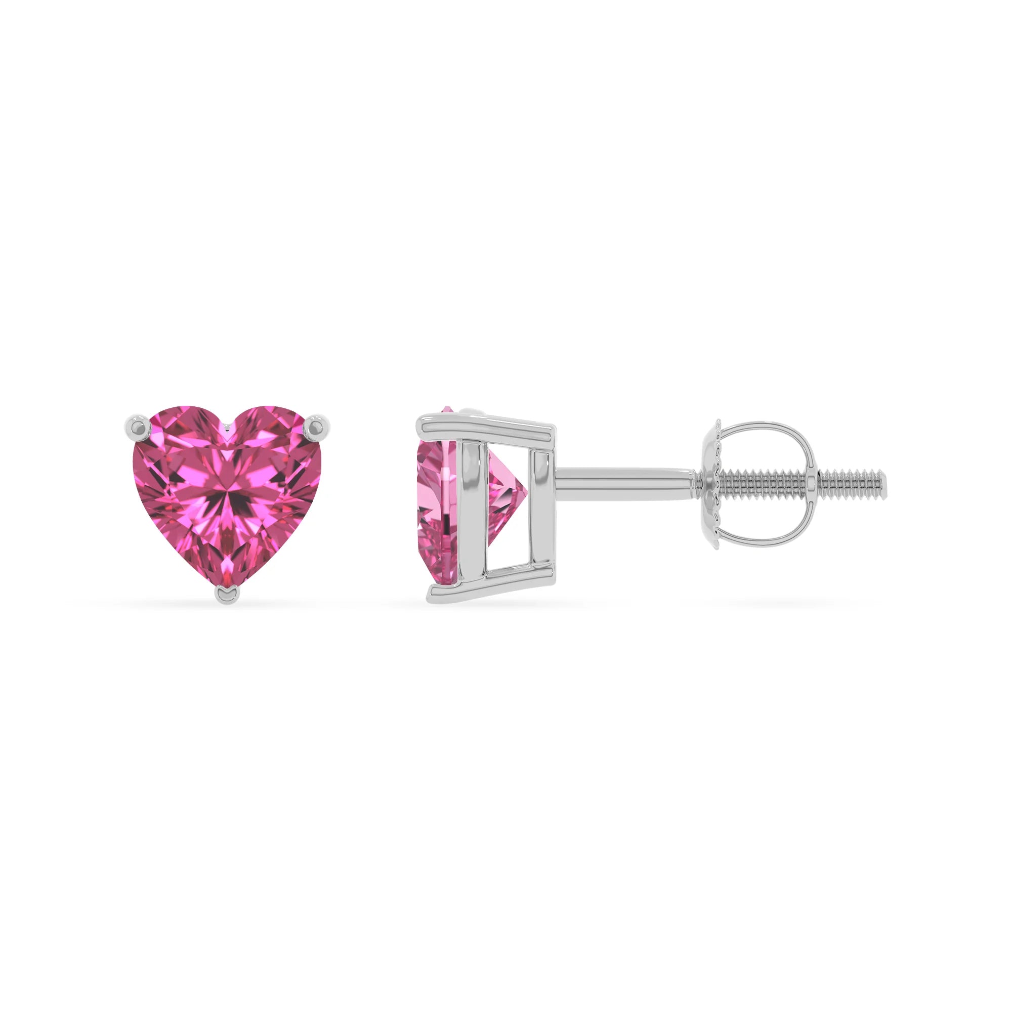 lab grown pink sapphire heart stud earrings in white gold