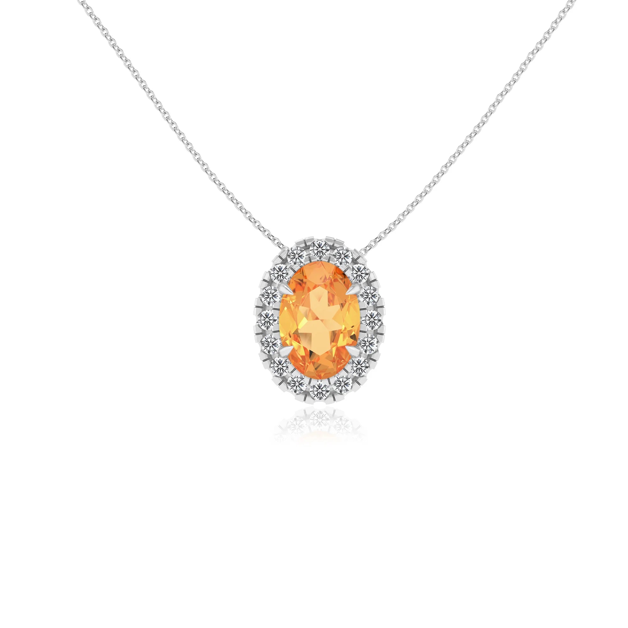 lab grown citrine oval solitaire necklaces in white gold