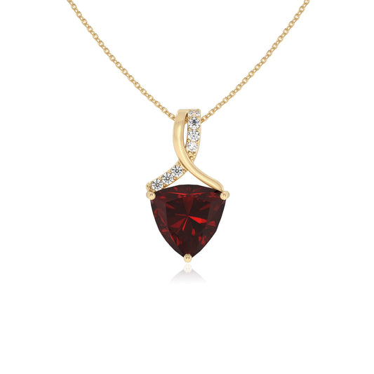 natural garnet trillion solitaire necklaces in yellow gold