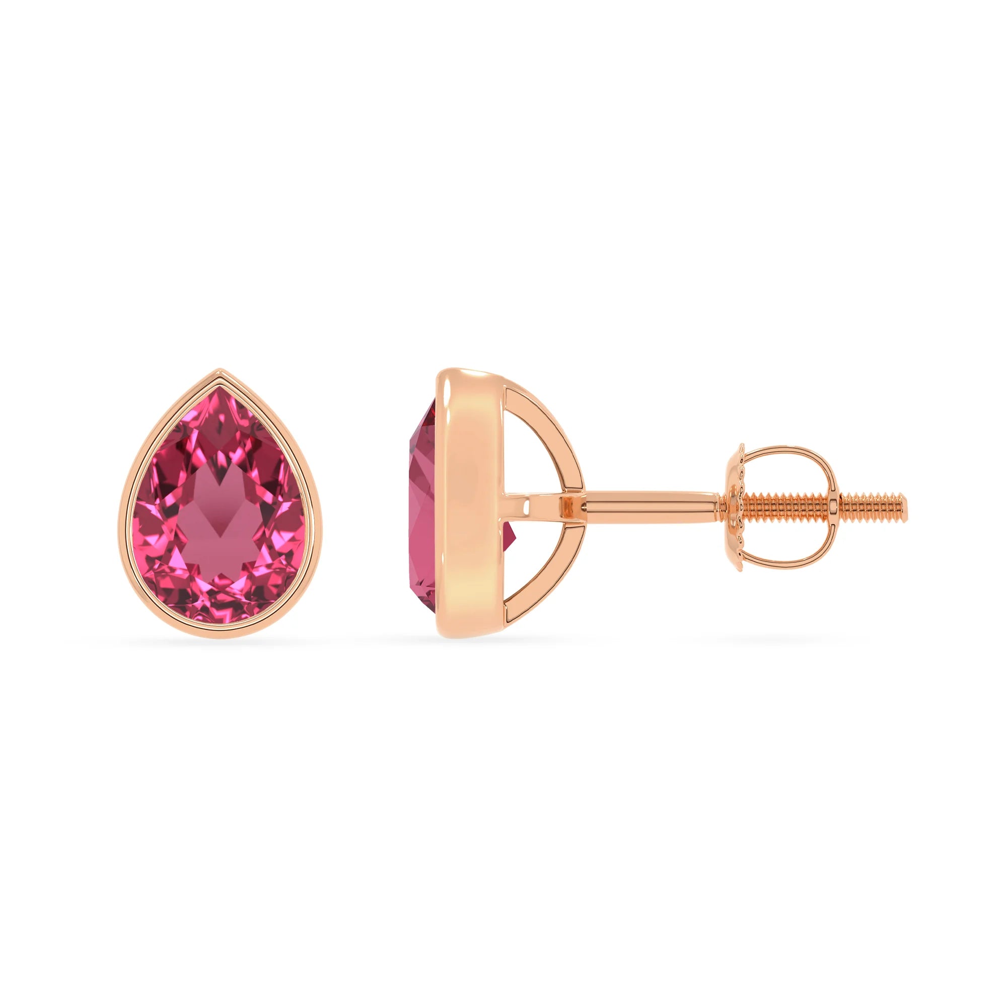 lab grown pink tourmaline pear stud earrings in rose gold