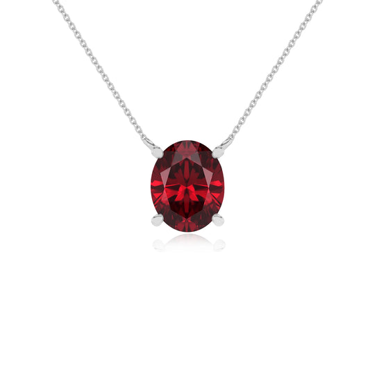lab grown ruby oval solitaire necklaces in white gold