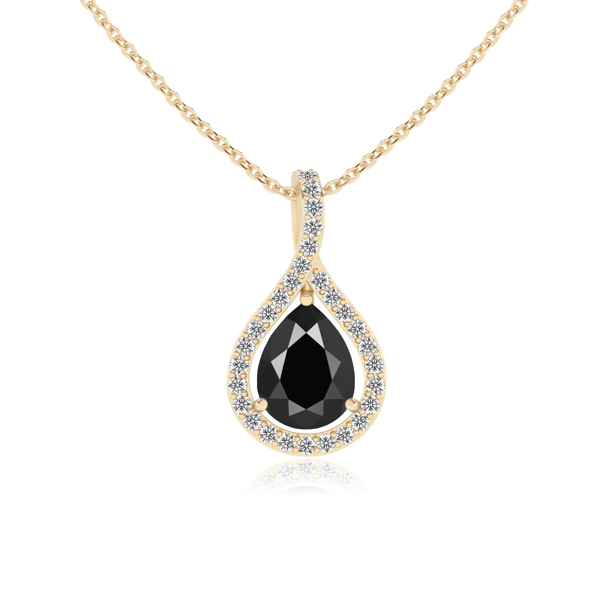 natural black-onyx pear solitaire necklaces in yellow gold