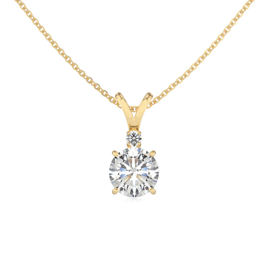 lab grown moissanite round solitaire v-bale necklaces in yellow gold