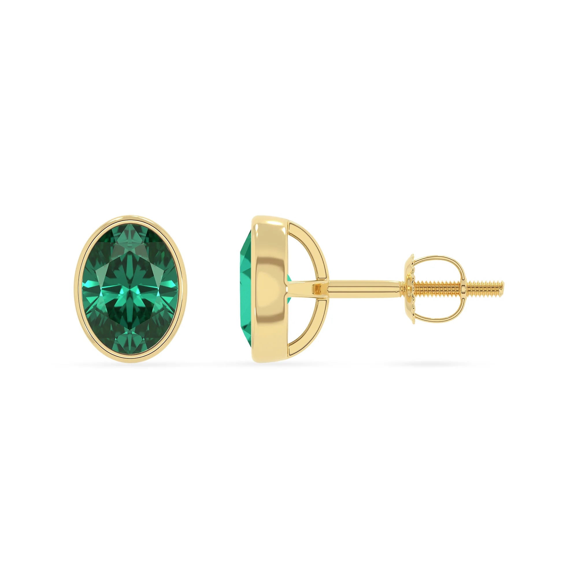 lab grown emerald oval stud earrings in yellow gold