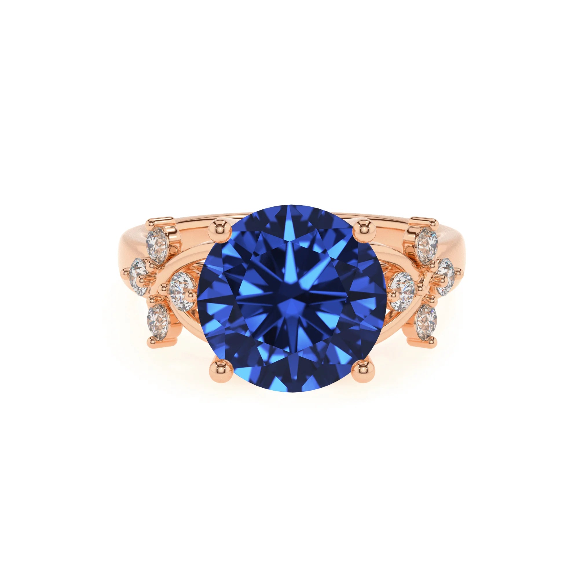 lab grown blue-sapphire round solitaire rings in rose gold