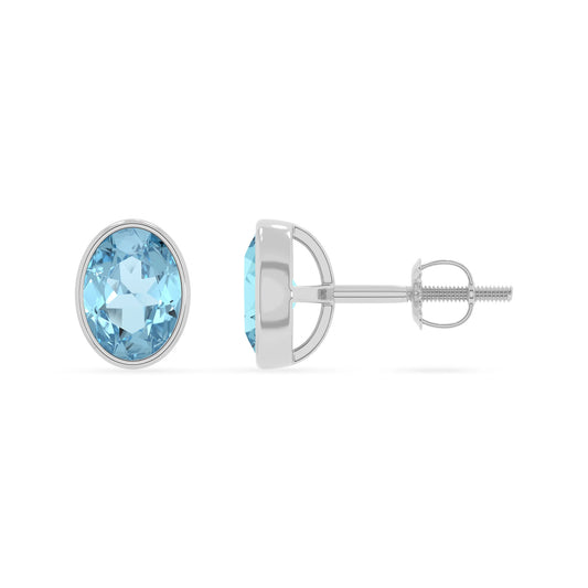 lab grown aquamarine oval stud earrings in sterling silver