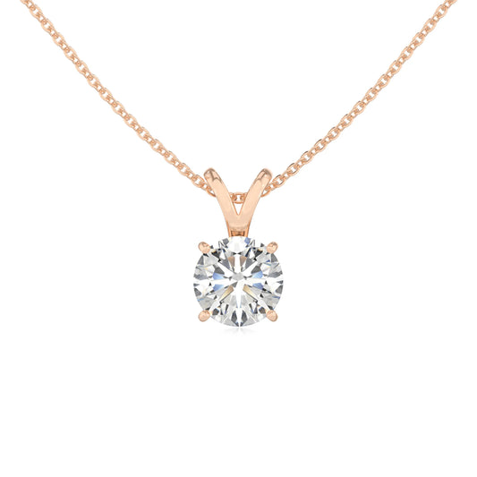 lab grown moissanite round solitaire v-bale necklaces in rose gold