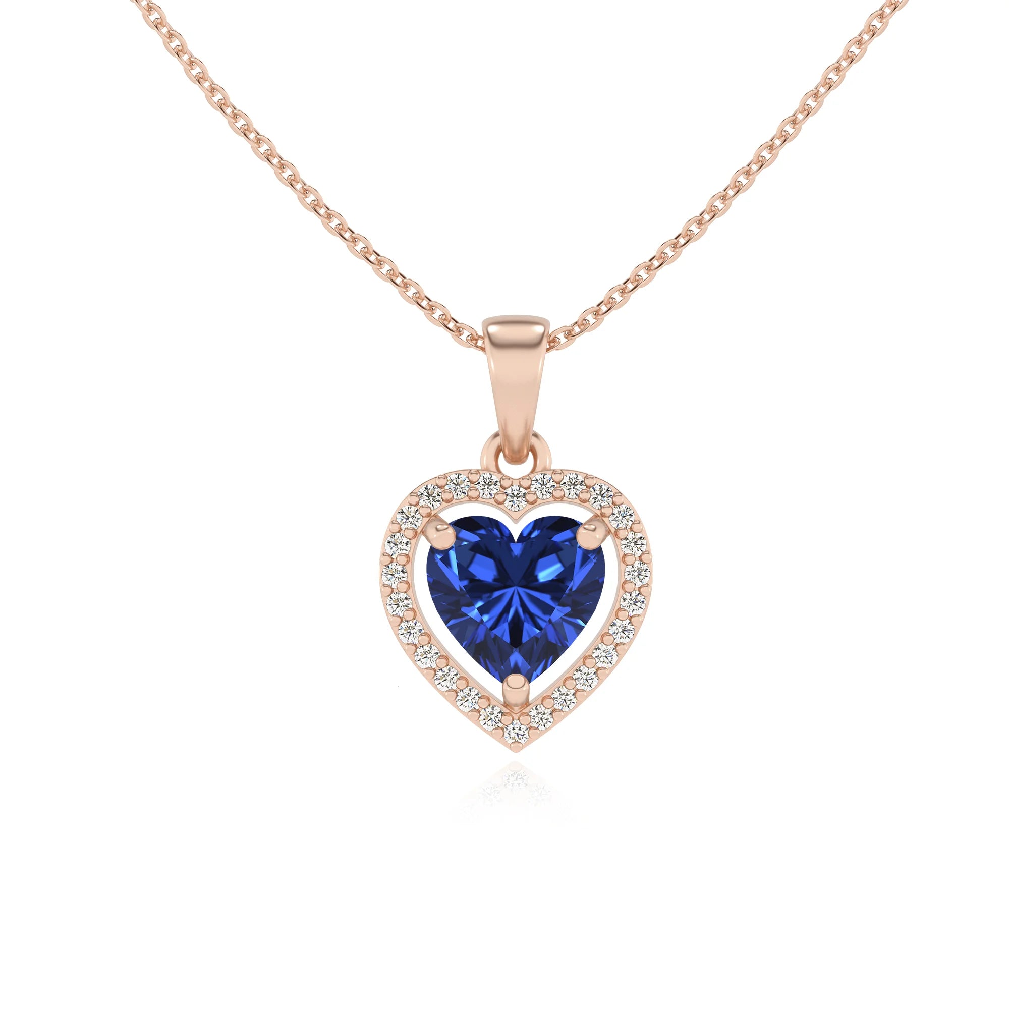 lab grown blue-sapphire heart solitaire necklaces in rose gold